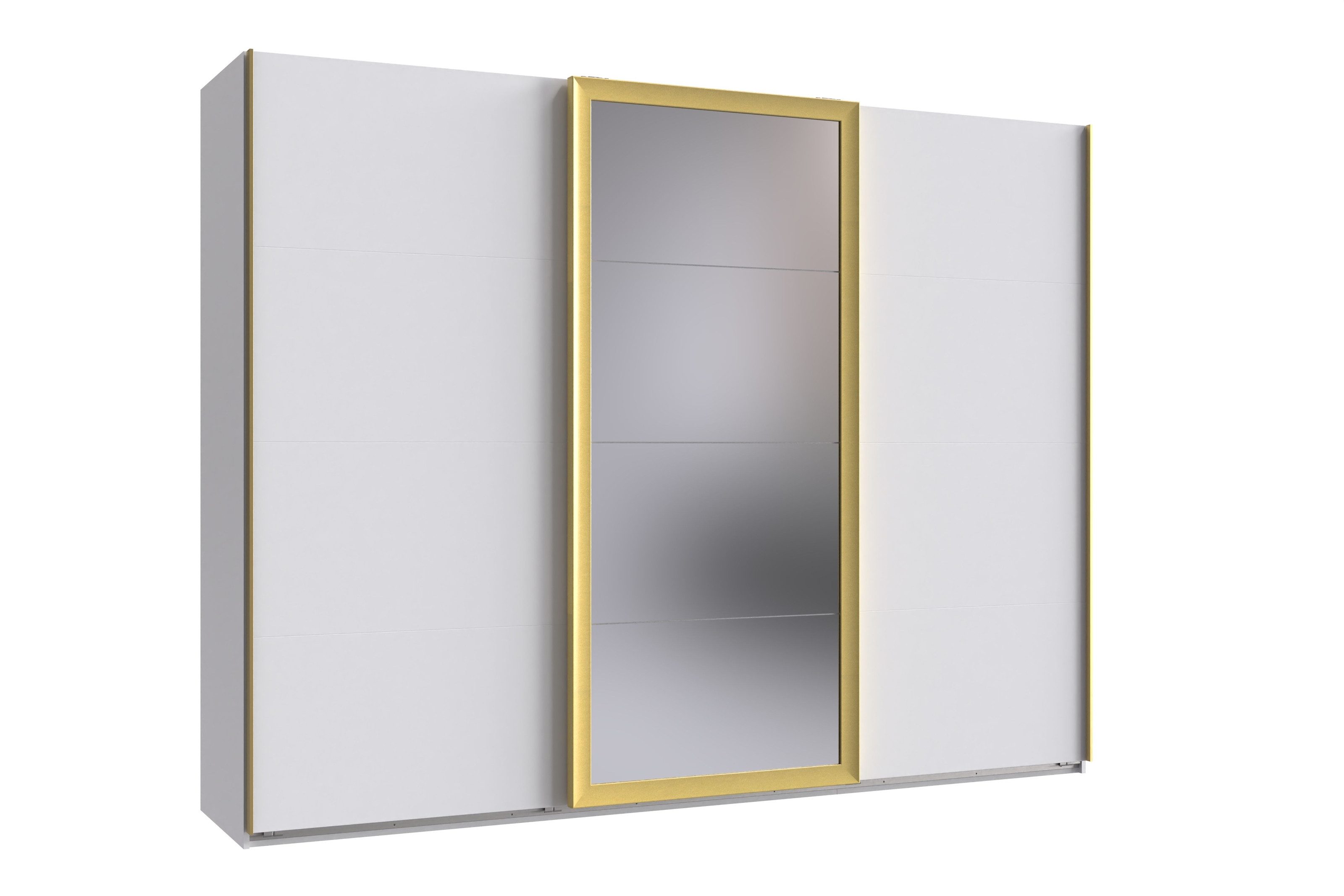 freiraum Schwebetürenschrank KATAR in WEISS + GOLD MATT - 270x208x64cm (BxHxT)