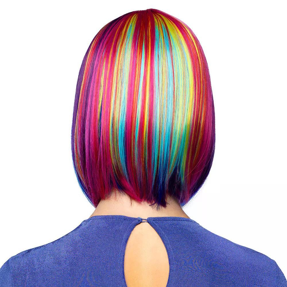 Boland Kostüm-Perücke Perücke Unity Regenbogen bunt Bob-Perücke mit Pony für Karneval, Intensive Farbkombination in Regenbogen-Farben