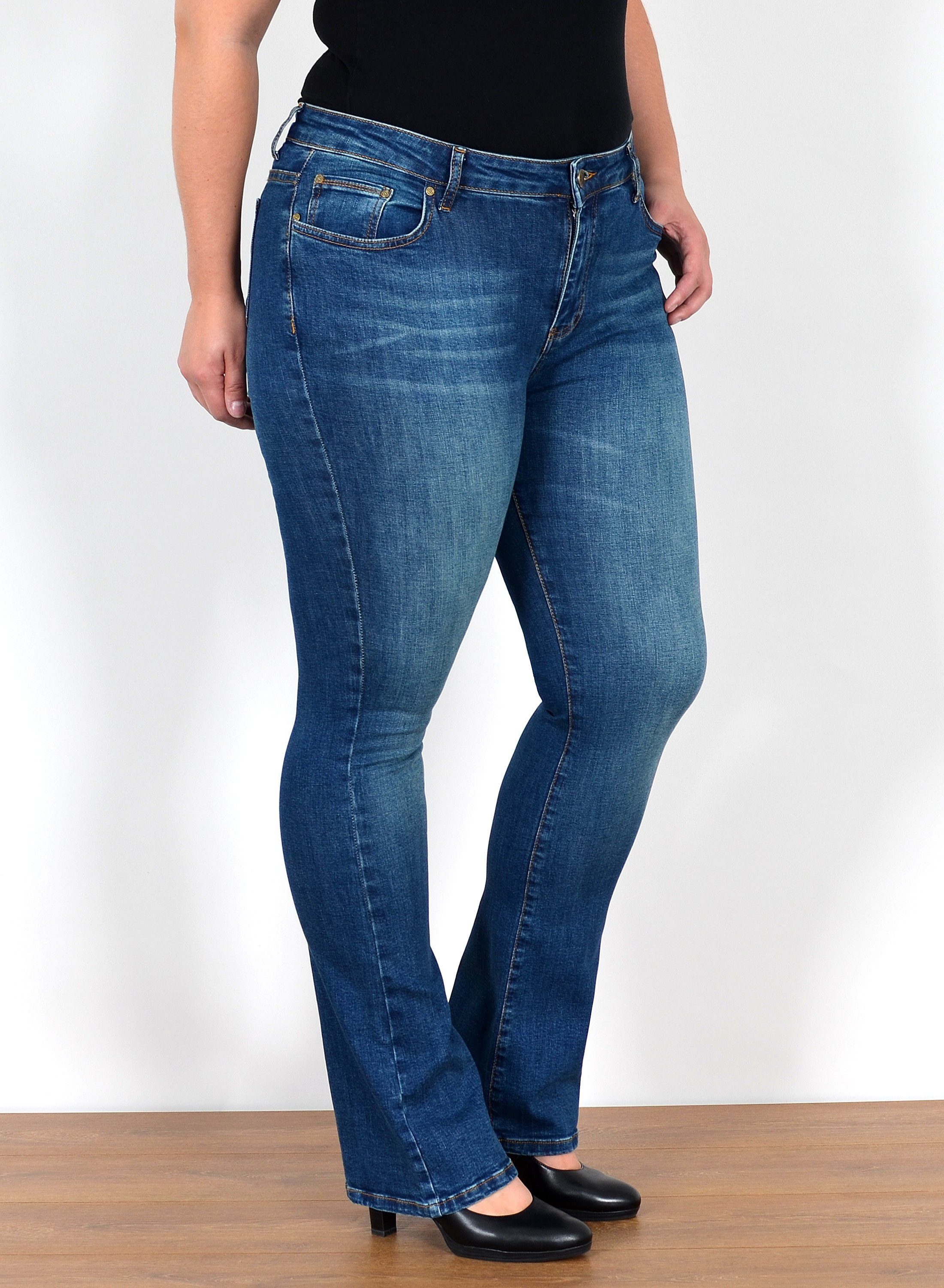 ESRA Bootcut-Jeans Stretch Jeans Damen High Waist Bootcut Jeans bis Übergröße Plus Size Wide Leg Jeans Damen Bootcut Schlaghose Damen Jeans Flared High Waist