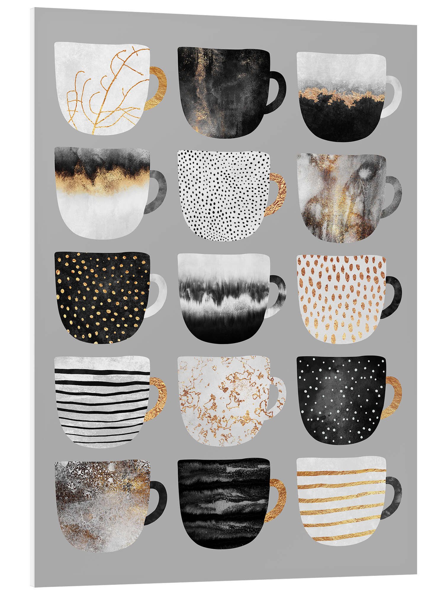 Posterlounge Forex-Bild Elisabeth Fredriksson, Pretty Coffee Cups Grey, Küche Skandinavisch Illustration