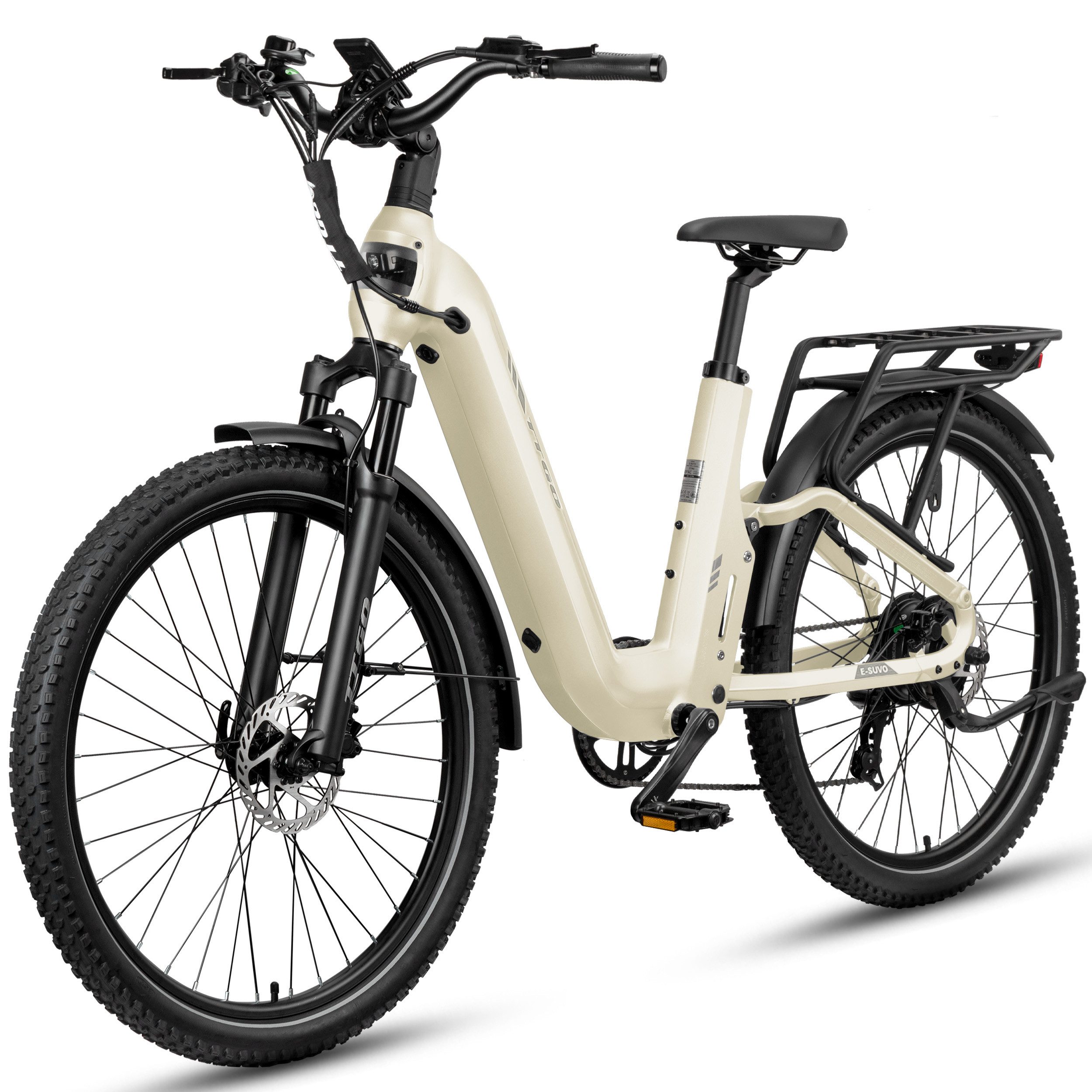 TTGO E-Bike Cityrad 28 Zoll, SUV, Fully, Vollfederung, max. 120km, 70Nm, Drehmomentsensor, 7 Gang Shimano ARDTY300D Schaltwerk, Kettenschaltung, Heckmotor, 720 Wh, (mit Bremslicht, Farb-LCD-Display, Hydraulische Scheibenbremsen), S6, Federgabel, 5 Stufen, Elektrofahrrad für Damen und Herren