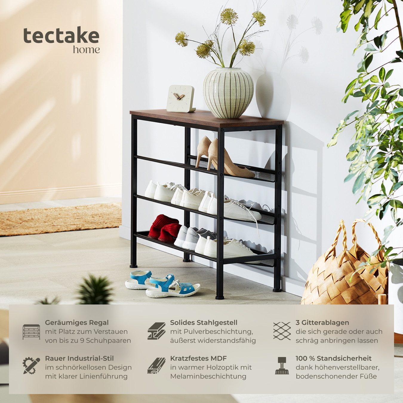 tectake Schuhregal Wolverhampton, Set 1-tlg., Industrial Style günstig online kaufen