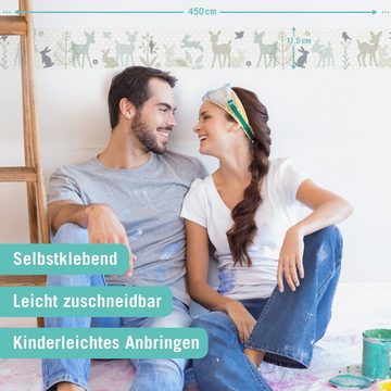 lovely label Bordüre Häschen & Rehe mint/grau/beige - Wanddeko Kinderzimmer, selbstklebend