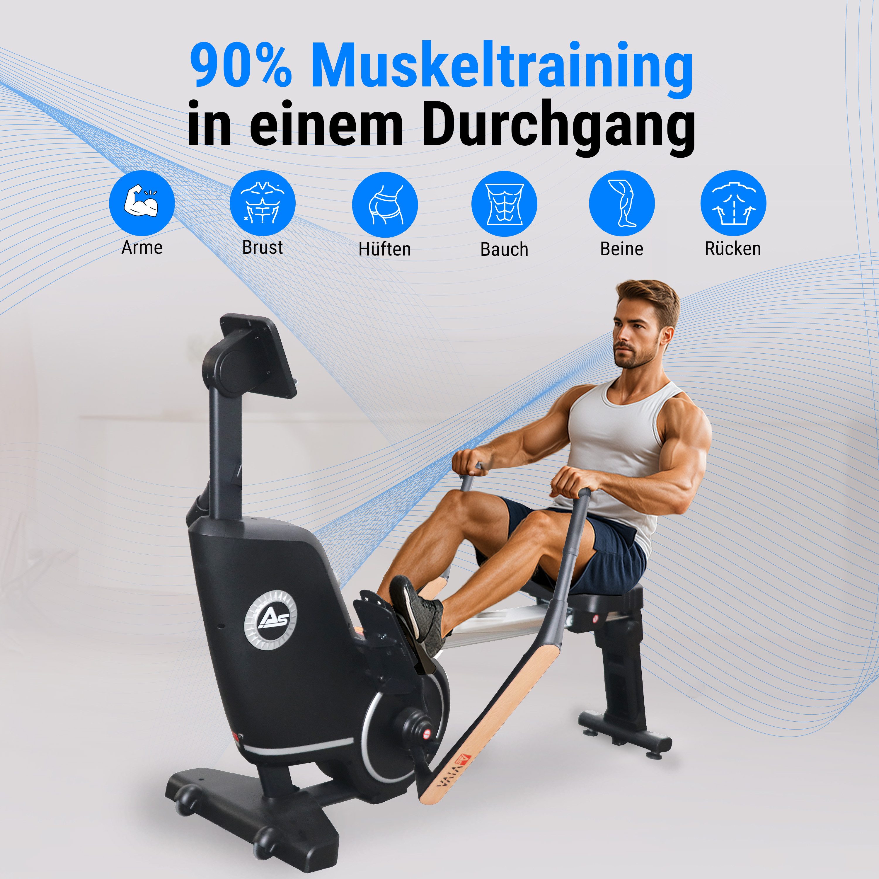 AsVIVA Rudergerät RA12 Rower mit 3D-Ruderlenkern, klappbar, 32 Stufen, Bluetooth, 3D-Rudergelenke, 32 Widerstandsstufen, Klappbar & Bluetooth – Bild 4 von 5