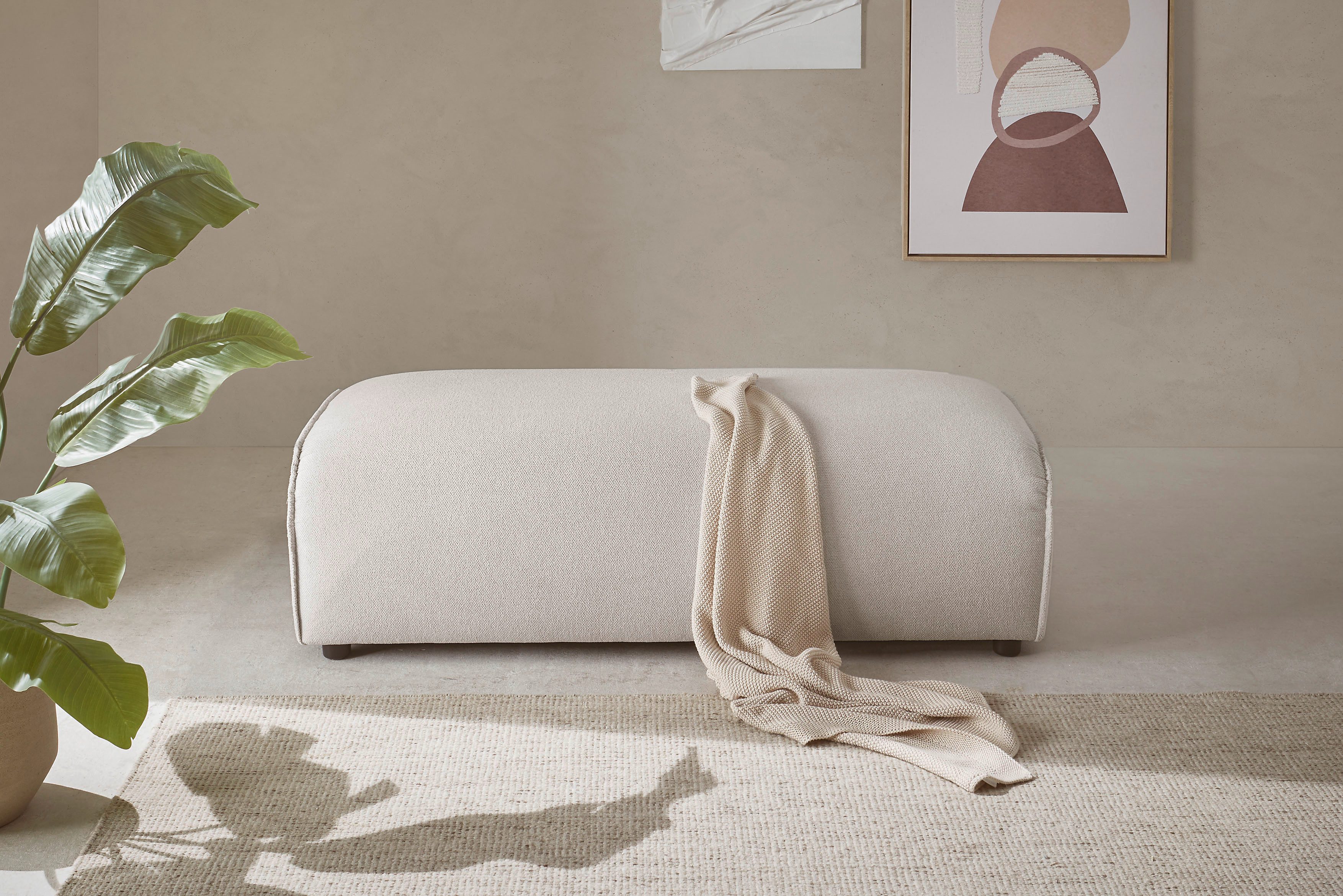 LeGer Home by Lena Gercke Hocker PIARA, Struktur u. Leinenoptik, Polsterhocker mit Kedernaht, zur Serie PIARA, rechteckig, schwarze Füße, bequemer Sitzkomfort