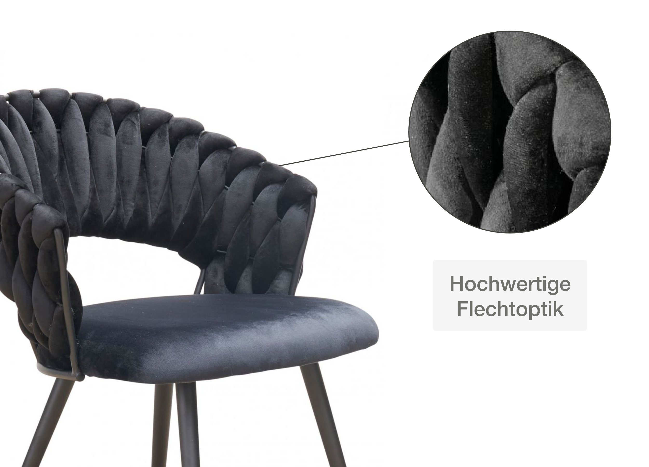 LC Home Esszimmerstuhl »Nancy« Flechtoptik Samt Armlehnstuhl Designerstuhl (Einzelstuhlset, 4 St), Gestell aus Metall – Bild 5 von 5