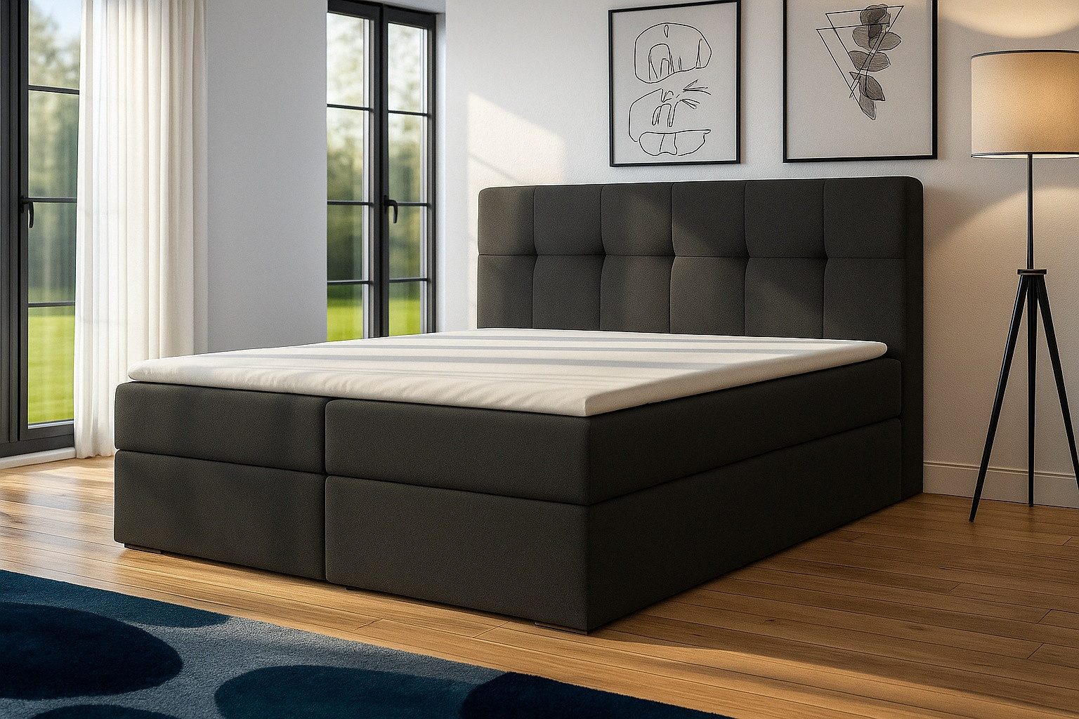 A&J MöbelLand GmbH Boxspringbett REF mit Bettkasten, Topper und gepolstertem Kopfteil. (Boxspringbett mit Bettkasten und gepolstertem Kopfteil. Inclusive Topper !, TOP ANGEBOT), Länge 208cm Höhe 106 cm
