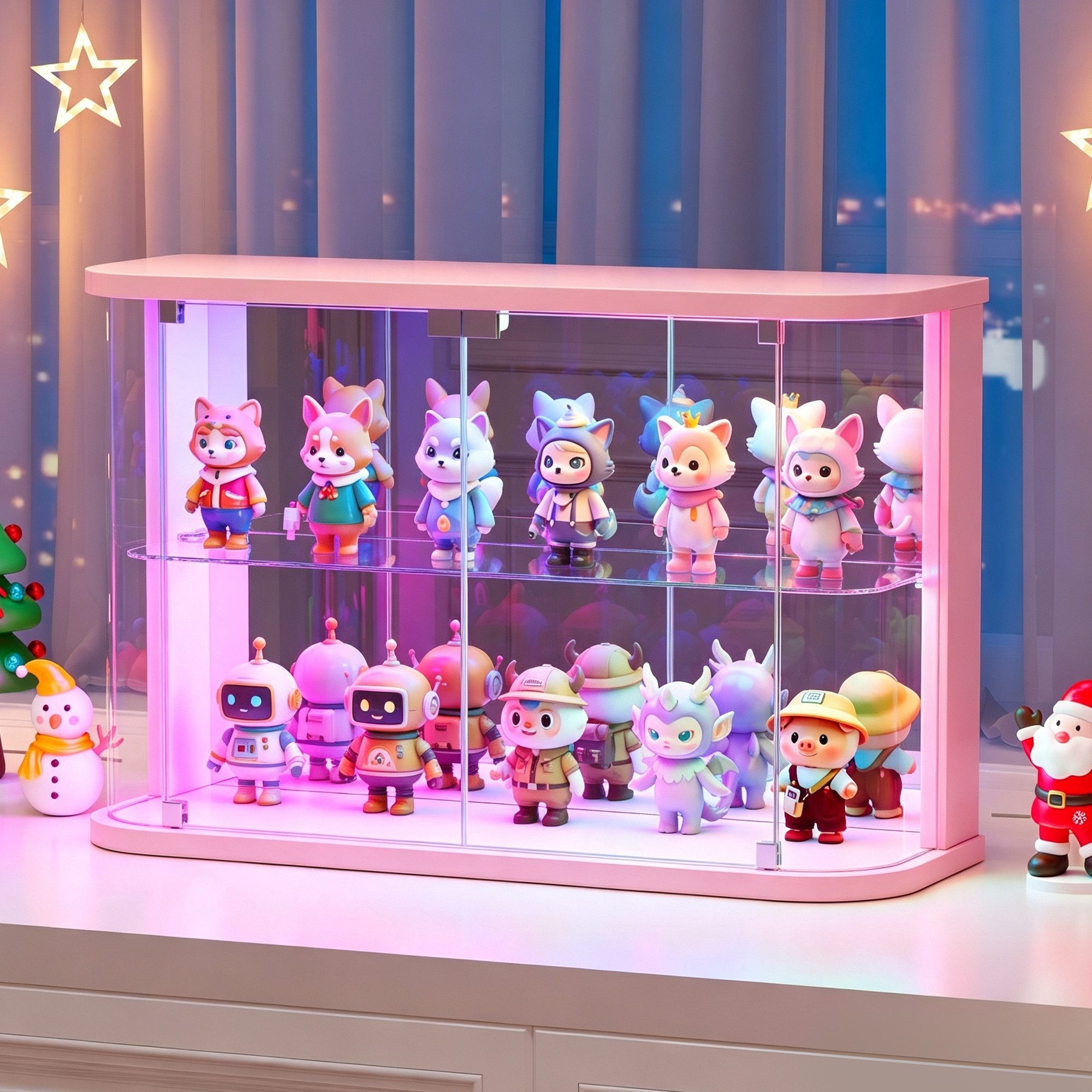 LVSOMT Glasvitrine mit LED Beleuchtung, Sammlerstücke Präsentieren (1-St) Figuren Aufbewahren, Temperglas, Push-to-open
