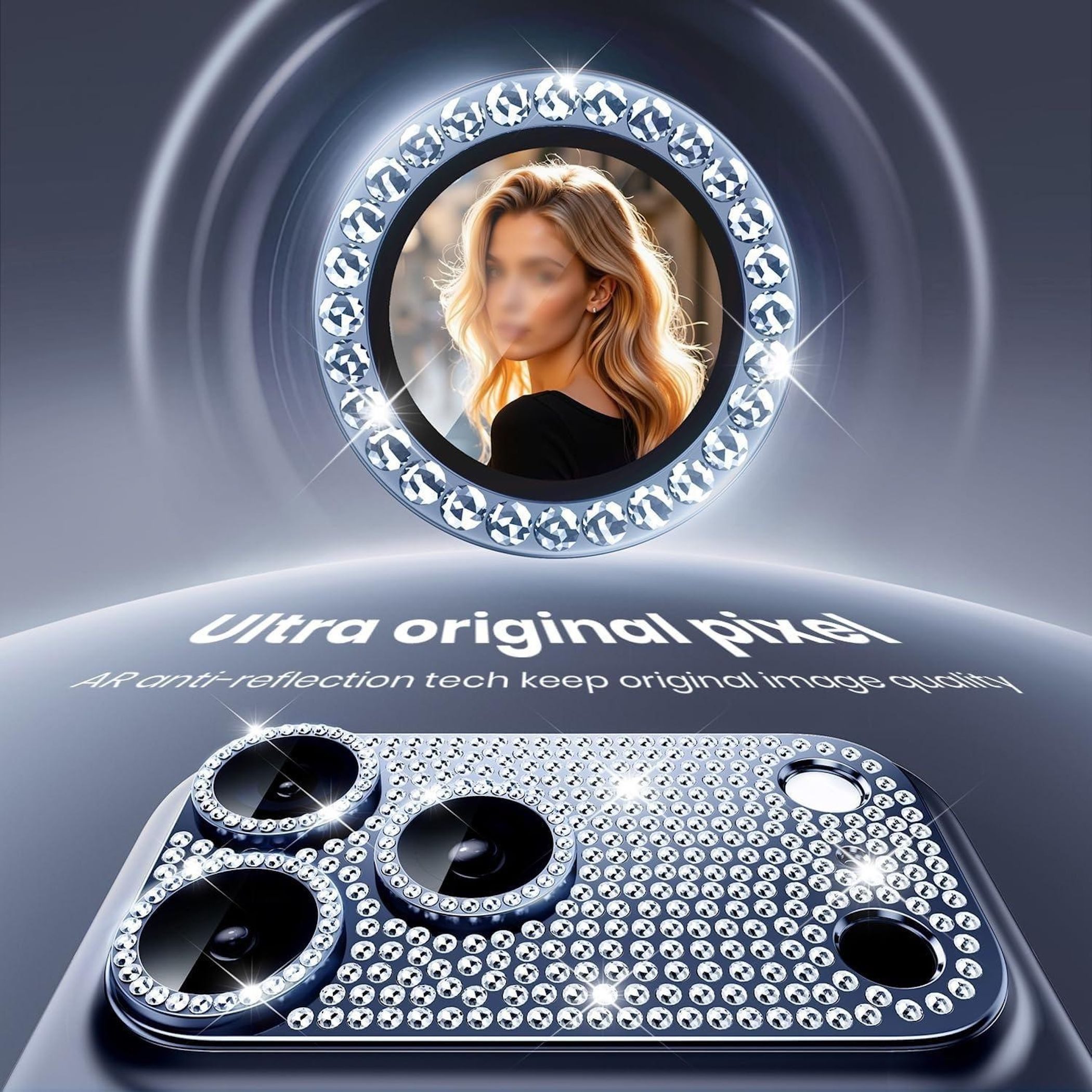 Wigento Handyhülle Für Apple iPhone 17 Pro Max Kamera Diamant Design Schutz Metall Blau, Aluminiumlegierung, hohe Lichtdurchlässigkeit, Anti-Fingerprint – Bild 5 von 5