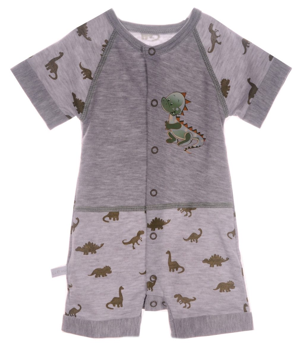 La Bortini Игрок Shorty Baby Игрок kurzer Ползунки Romper in Grau mit Dino-Aufdruck aus reiner Baumwolle, 44 50 56 62 68 74 80 86
