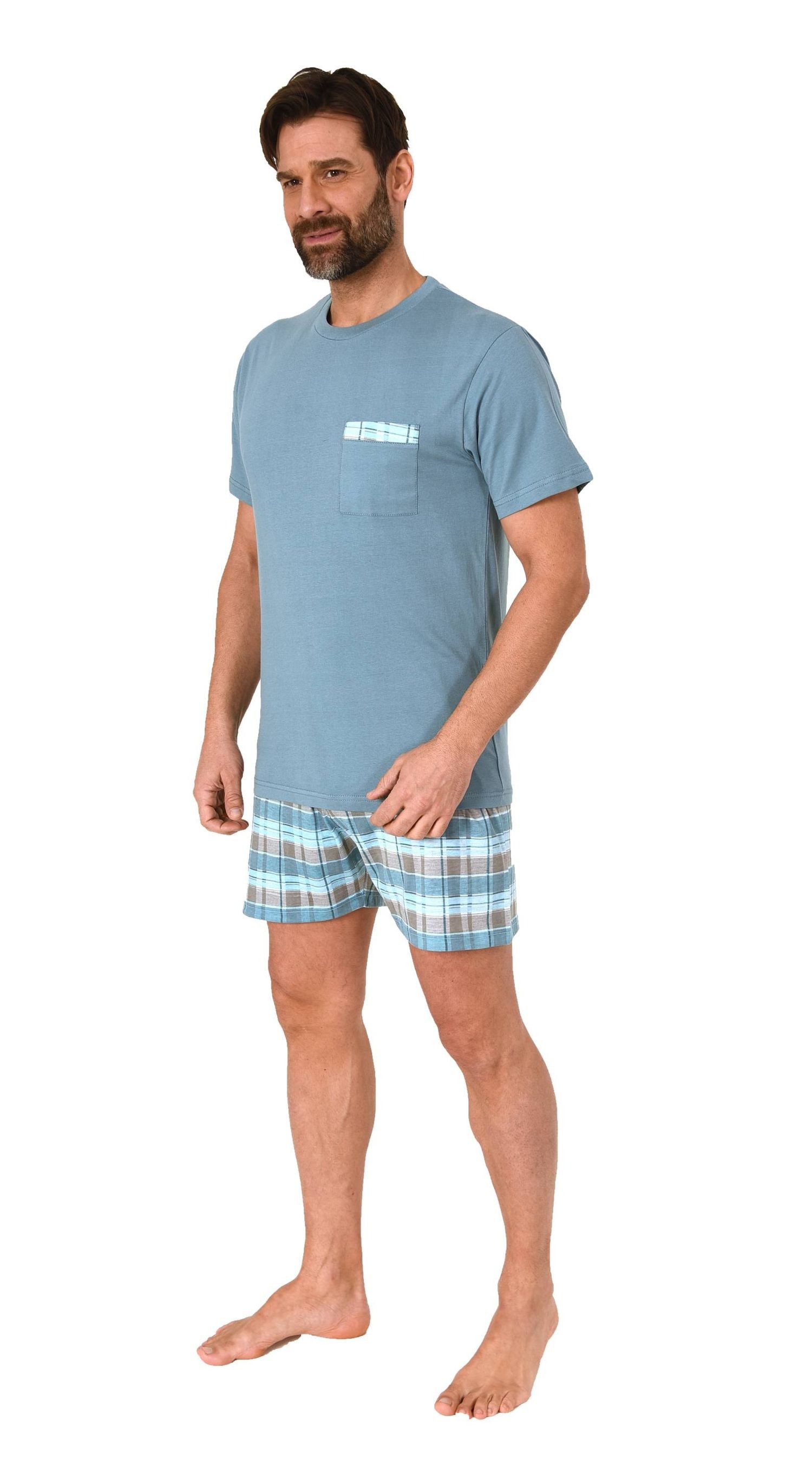 Normann Pyjama Normann Herren kurzarm Schlafanzug Shorty mit karierter Hose günstig online kaufen
