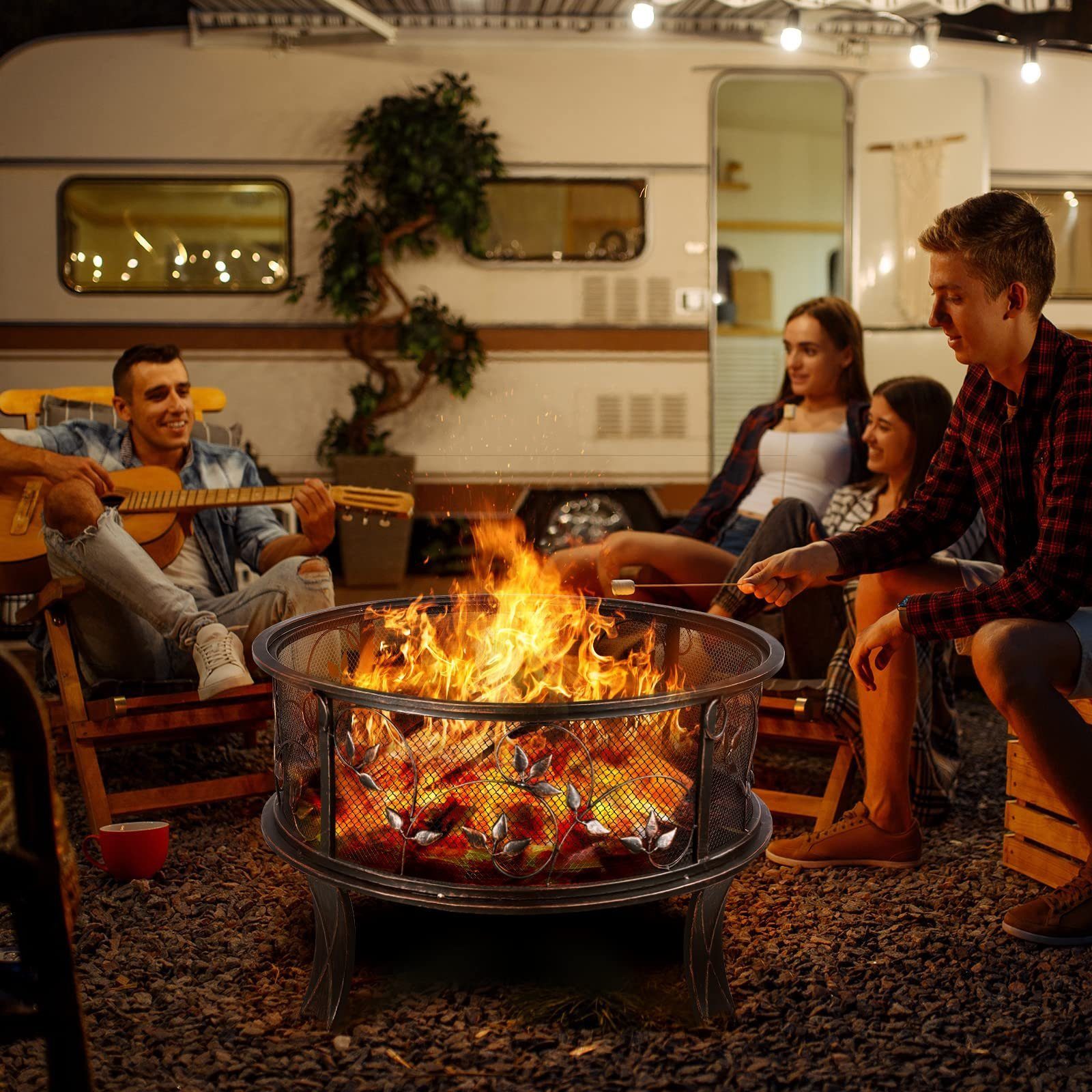 Femor Feuerschale Ø71x65cm Feuerstelle mit Funkenschutz für den garten günstig online kaufen