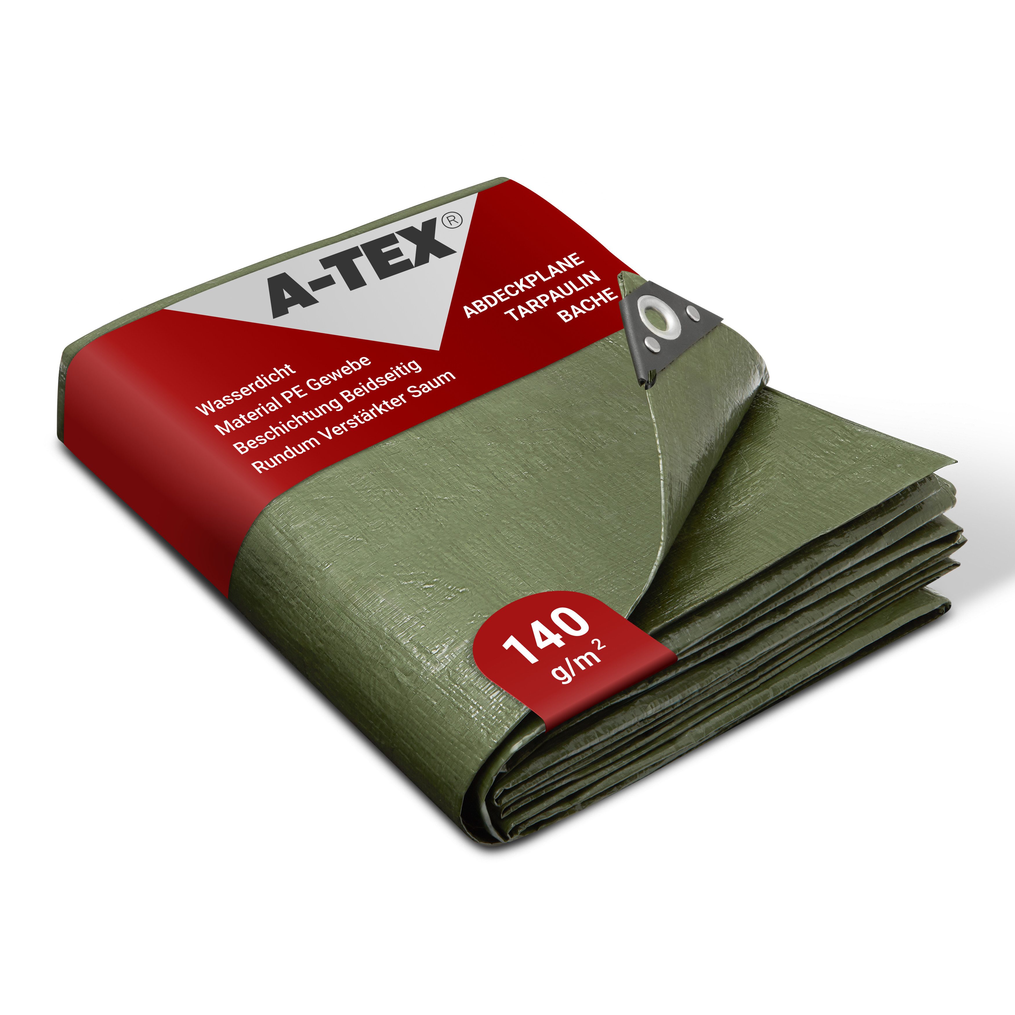 A-TEX® Schutzplane Abdeckplane Gewebeplane Plane mit Ösen 140 g/m² grün 2 x 3 m