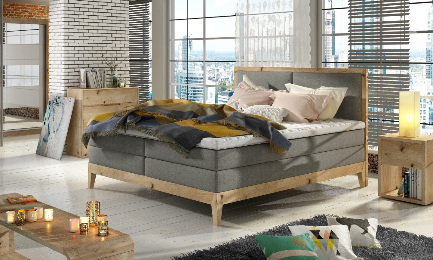 Sofa Dreams Boxspringbett Lille, Webstoff, grau, 180 x 200 cm, mit Topper, mit Matratzen