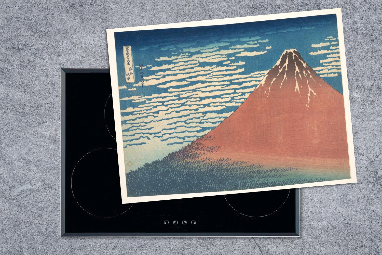MuchoWow Herdblende-/Abdeckplatte Der tlg), Berg Ceranfeldabdeckung nutzbar, von Arbeitsfläche Mobile Katsushika (1 Vinyl, Gemälde Fuji Hokusai, - cm, 70x52