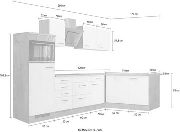 Flex-Well Winkelküche Morena, wahlweise mit E-Geräten, Gesamtbreite 280x170 cm