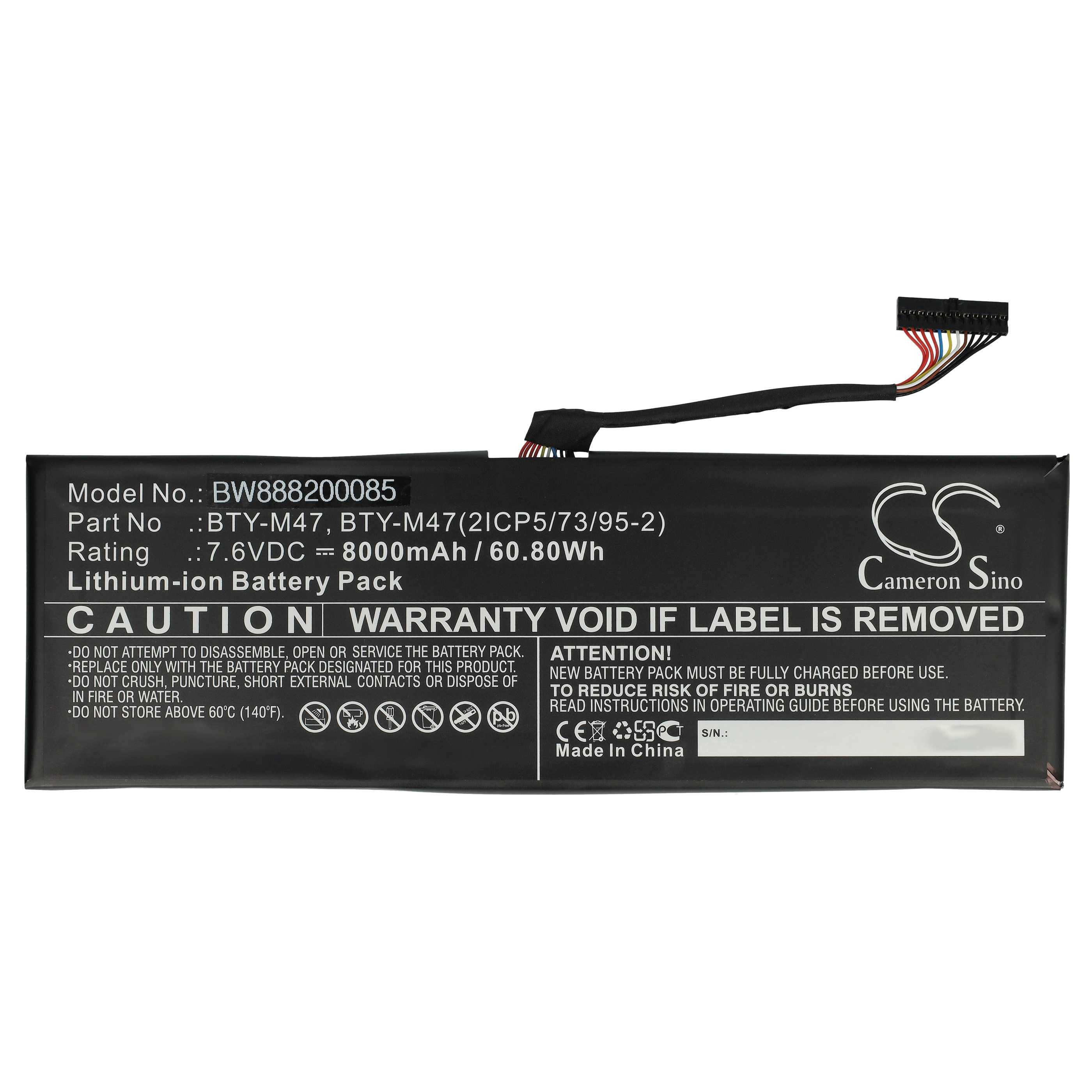vhbw Akku passend für MSI GS40 6QE-081MY, GS40-6QE16H11, GS40 6QE-090UK, Laptop-Akku Akku Li-Ion 8000 mAh (7,6 V, 1 St), Leistungsfähiger Austausch-Akku für Notebook, Wiederaufladbar, Jede