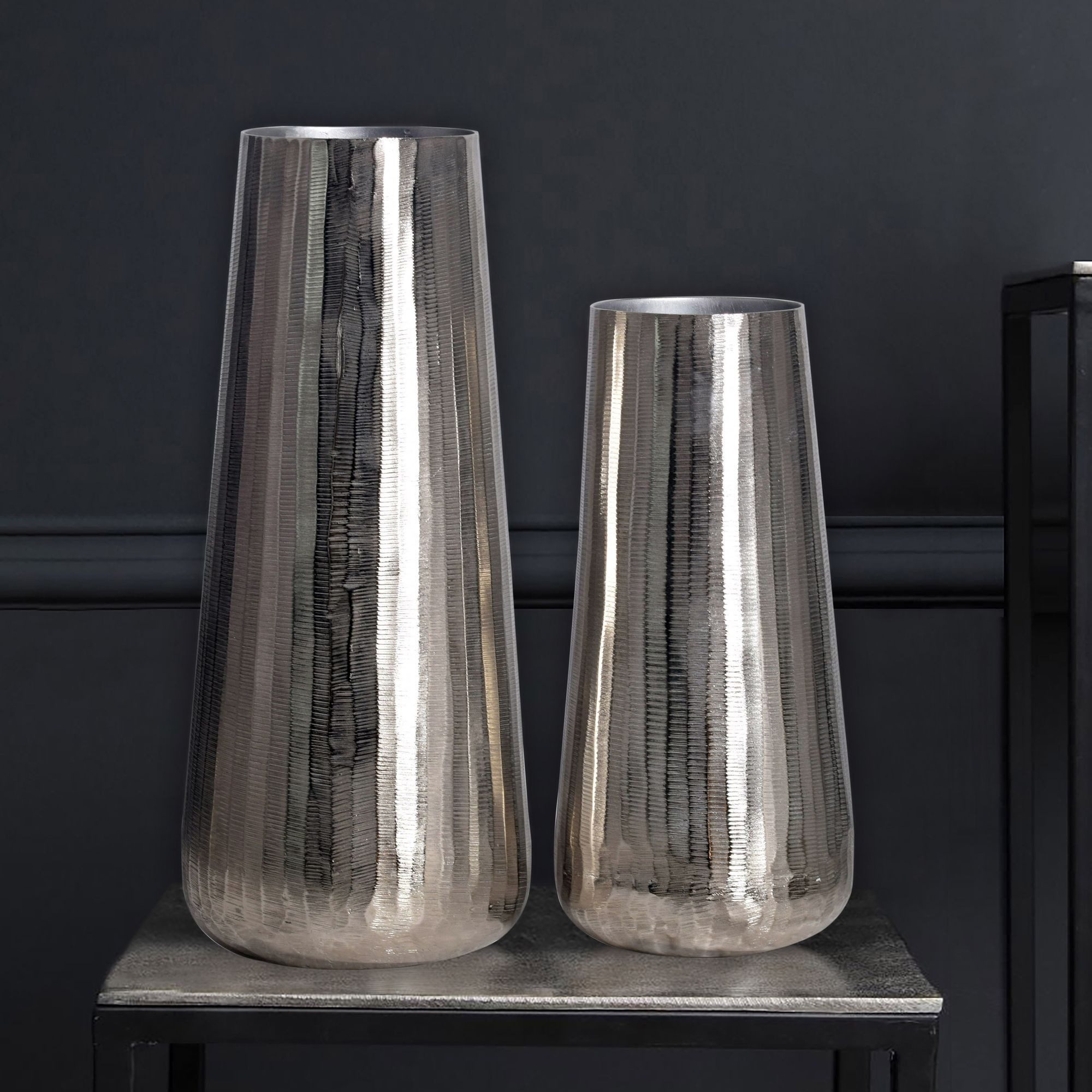 FINEBUY Tischvase FB109300 Vase 2er Set Blumenvase Aluminium Silber Wohndeko Modern (Blumenvase 2-teilig, Dekovase Wohndeko Tischdeko), Vase 2er Set Aluminium Silber Modern Rund