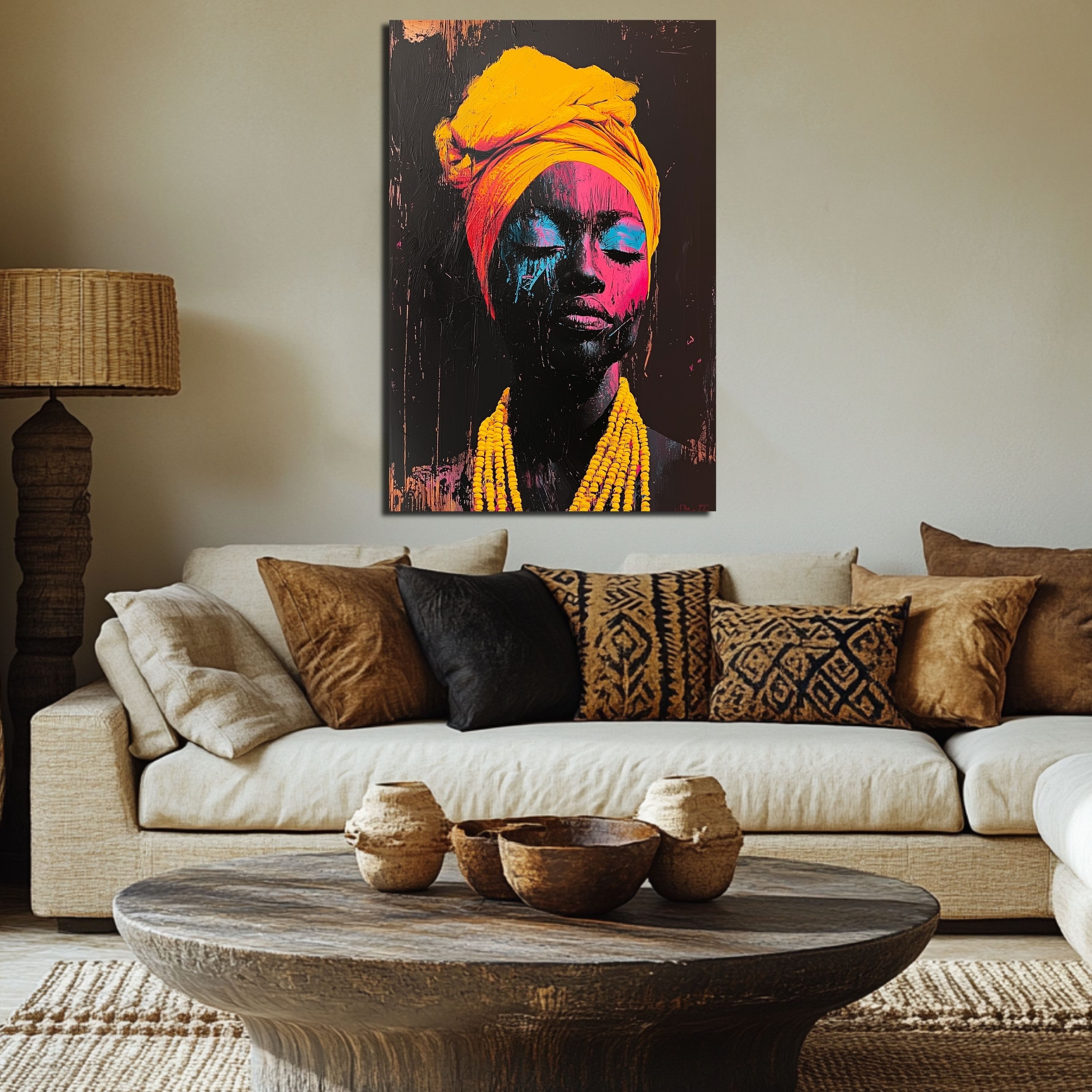 DARO Design Leinwandbild Modern Abstrakt Wandbilder XXL Wandbild Wand Deko Leinwand Bilder, (Frau gelb - Bild groß Wohnzimmer Schlafzimmer Küche Esszimmer Einteilig Querformat Fotodruck Leinwände Wanddeko Abstrakte Kunst Boho), 30x20cm