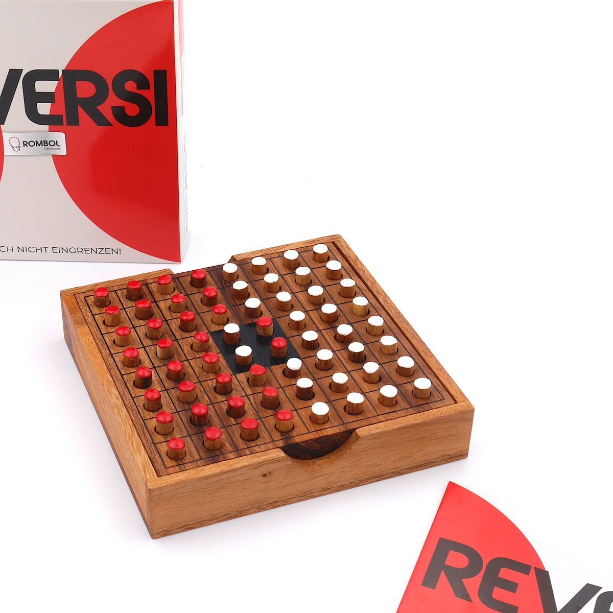 ROMBOL Denkspiele Spiel, Holz, – Strategiespiel Reversi rot/weiß 2 Interessantes edlem Personen für Brettspiel aus Holzspiel
