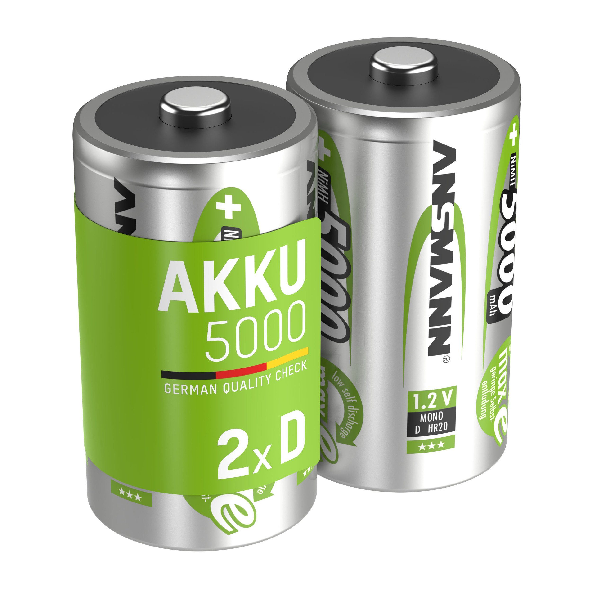 ANSMANN AG Akku D 5000mAh Mono NiMH 1,2V – 1000x wiederaufladbar (2 Stück) Akku 5000 mAh (1.2 V)