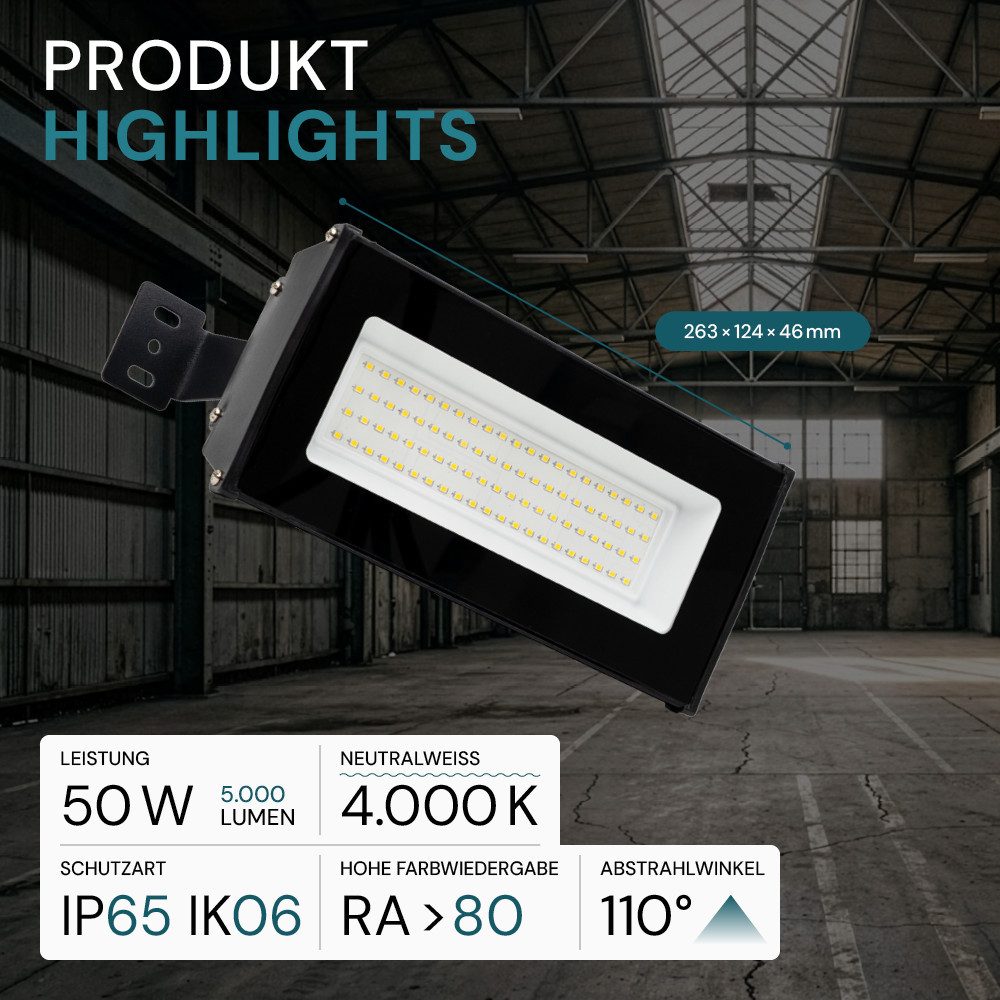 LUXULA LED Arbeitsleuchte LUXULA LED Hallenstrahler HighBay 50 W 4000 K Neutralweiß Schwarz, LED fest integriert, Neutralweiß