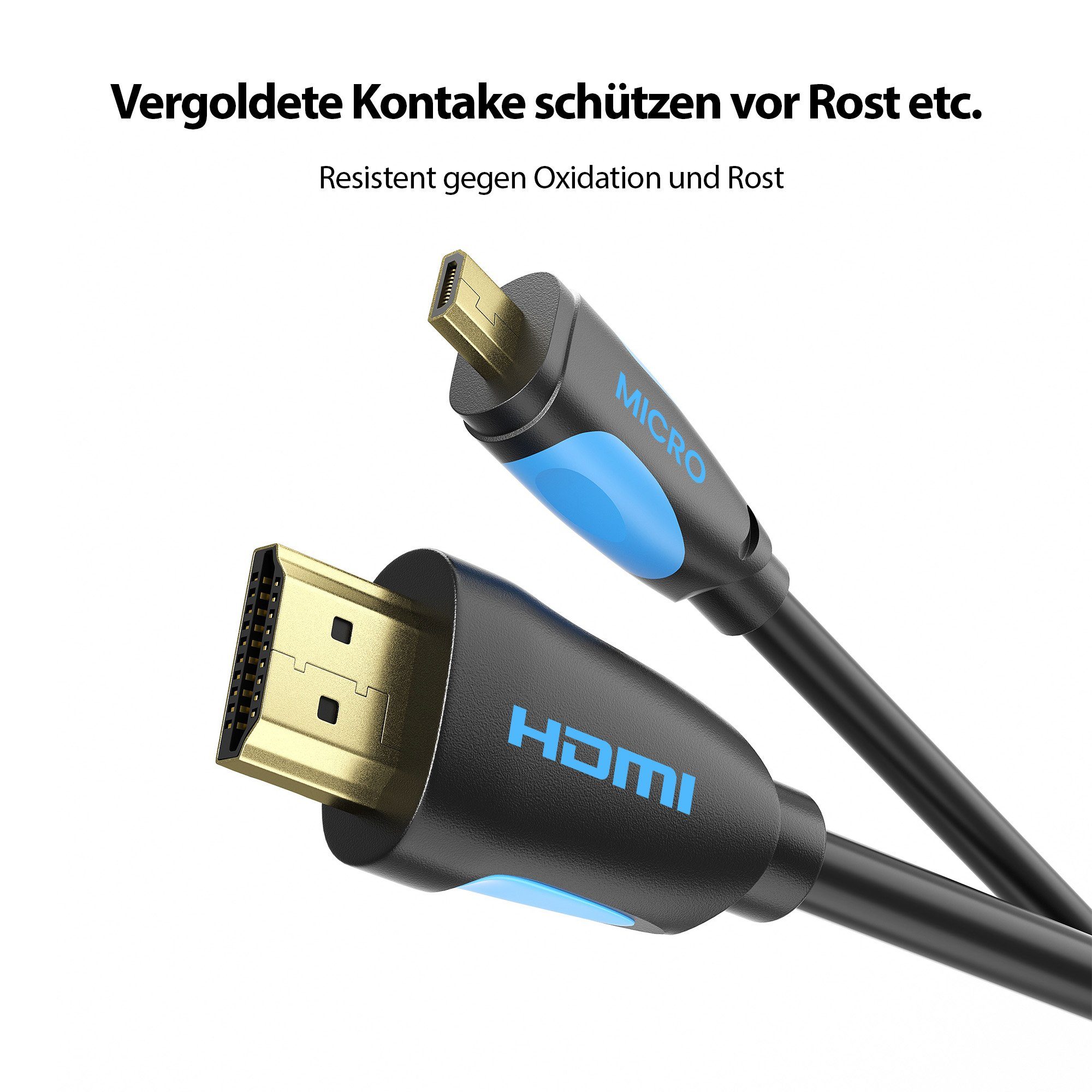 JAMEGA Micro HDMI Kabel 4K High Speed Adapterkabel Kamera GoPro HDMI-Kabel, Micro HDMI Stecker, HDMI Stecker, (150 cm) – Bild 5 von 5