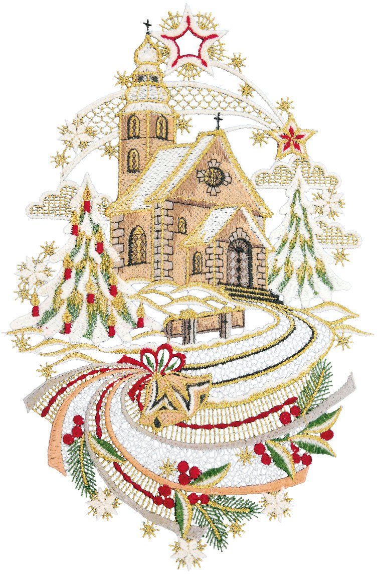 W. Reuter & Sohn - Plauener Spitze® Fensterbild Weihnachtskirche, Made in Germany