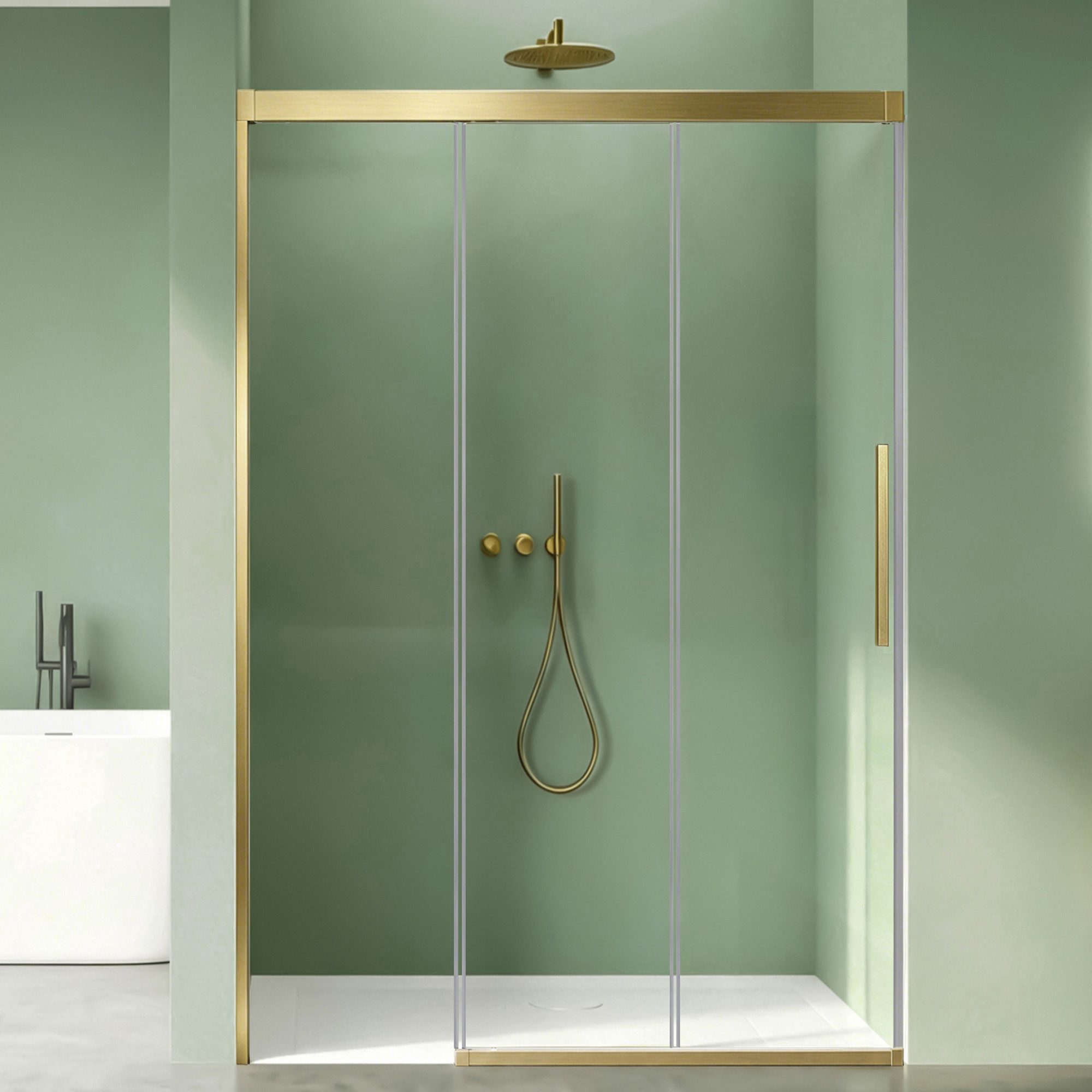 Mai & Mai Dusch-Drehtür Glasdusche Schiebetür Nischendusche 8mm ESG Nano 3-teilig Teramo70K, 80x195 cm, Sicherheitsglas, Soft-Close-System,Synchronmechanismus,platzsparend für Nischenduschen