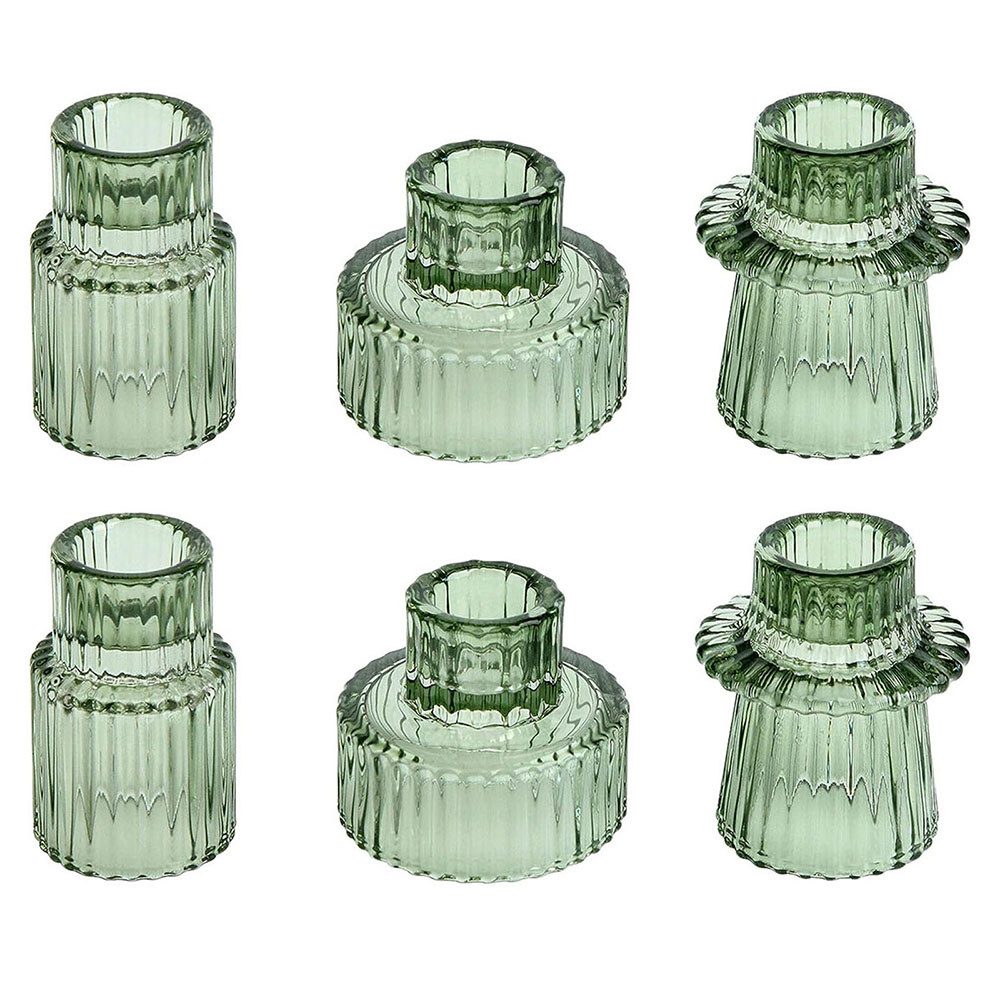 AFKSMILE Kerzenhalter 6er-Set Glas-Kerzenhalter, 2-in-1-Teelichthalter für Tischdekorationen, Doppelseitige Vintage-Kerzenhalter aus geripptem für Dinnerpartys