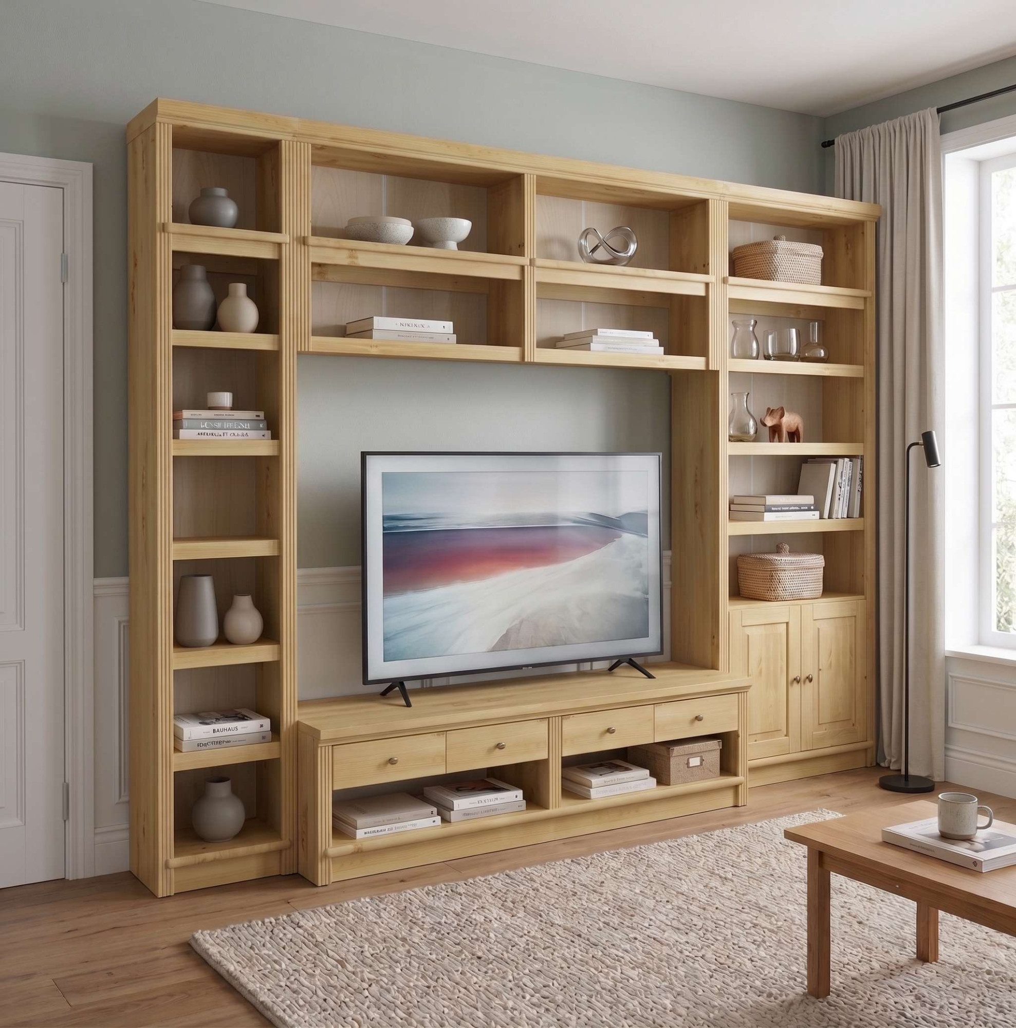 OTTO home Wohnwand Soeren, (Set, 4-St), aus massiver Kiefer, mit dekorativer Fräsung