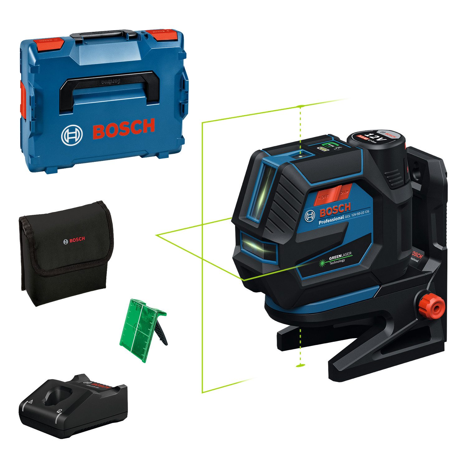 Bosch Professional Kreuzlinienlaser Kombilaser »GCL 12V-50-22 CG«, Inkl. 1x Akku GBA 12V 2,0Ah und Ladegerät GAL 12V-40, in L-BOXX 136 von Bosch Professional