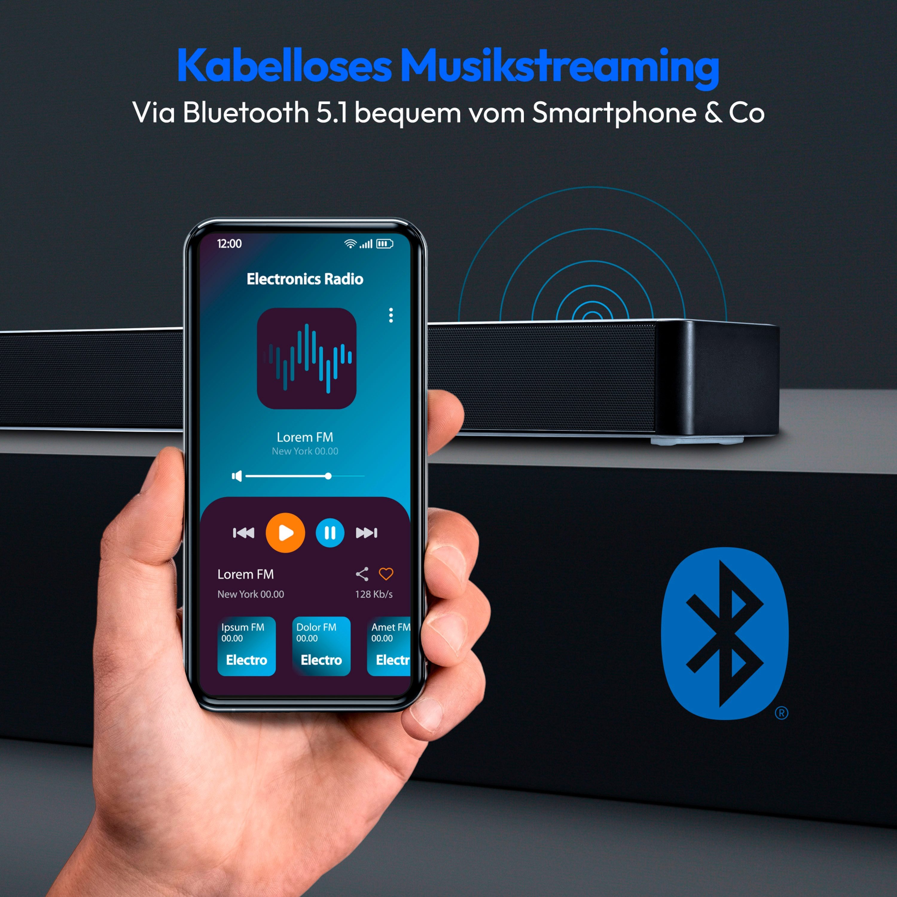 Medion® LIFE® P61155 (MD44055) Soundbar (Bluetooth 5.1, 60 W, 2 Lautsprecher mit je 30 Watt, Bluetooth 5.1, 3 Soundeinstellungen)