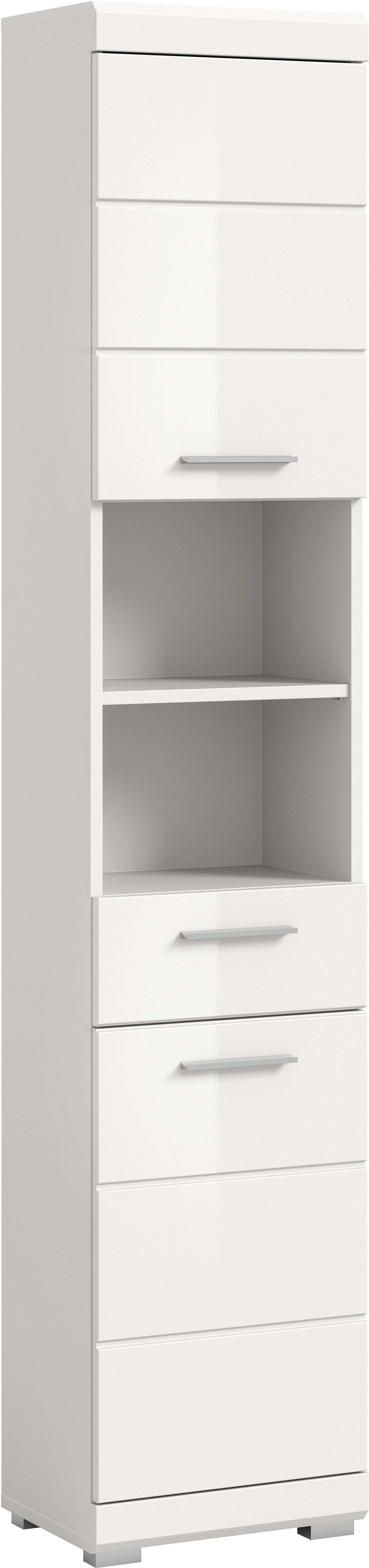 welltime Hochschrank SIENA, Breite 37cm, 2 Tür, 1 Schubkasten, 2 offene Fächer, MDF-Front (1-St., TOPSELLER) in verschiedenen Farben erhältlich, Badmöbel, Badschrank, Schrank, Bad