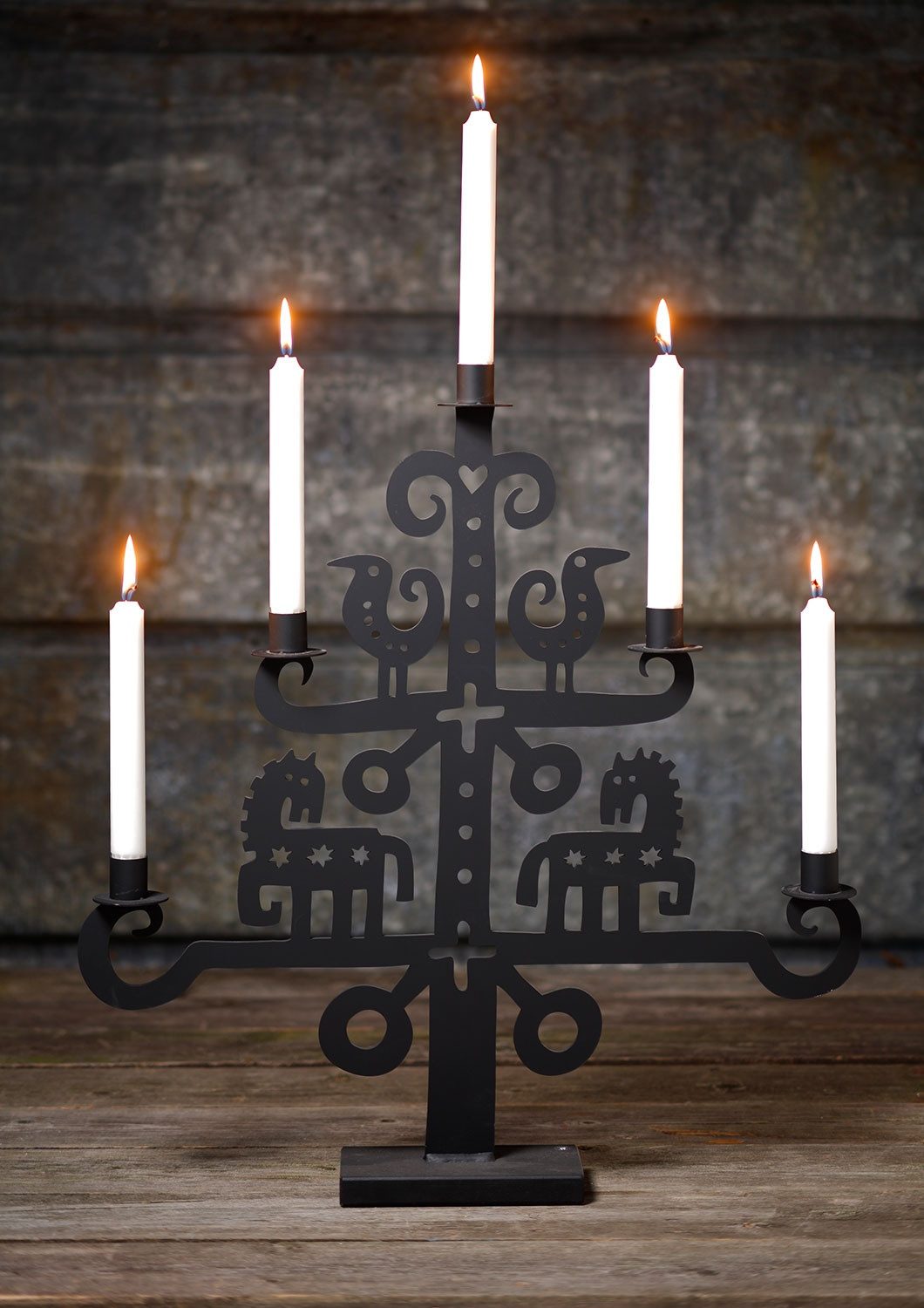 Bengt & Lotta Kandelaber Wildpferde 5 flammig Höhe 55 cm Breite 51 cm schwarz Eisen (lackiert)