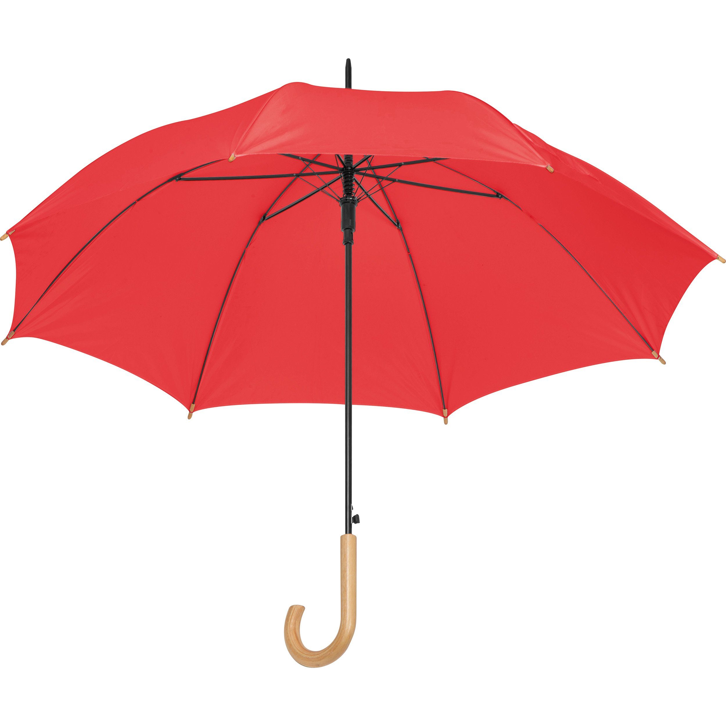 Macma Stockregenschirm Automatik-Regenschirm mit Holzgriff und Holzspitzen / Farbe: rot