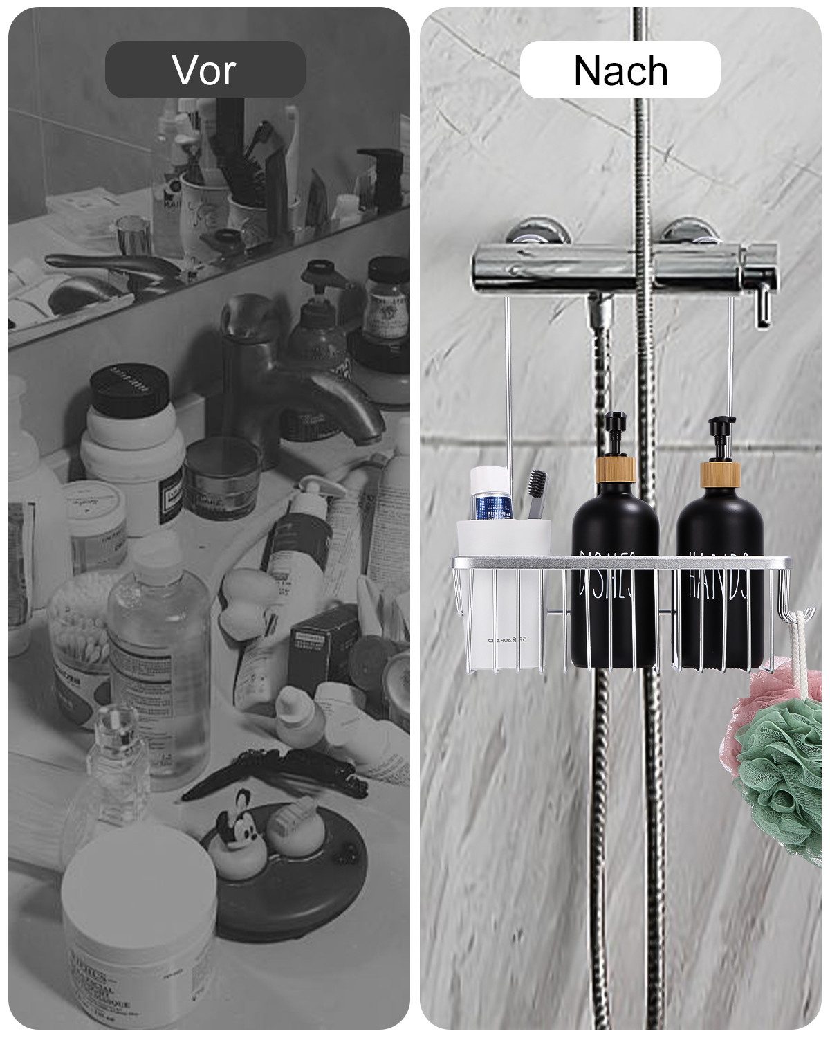 SinLaw Duschkorb Rostfreies Duschregal, Duschbodenaufhängung, kein Bohren erforderlich (1 St), Shampoo Halterung, Nagelfreie Montage, flecken- und rostbeständig