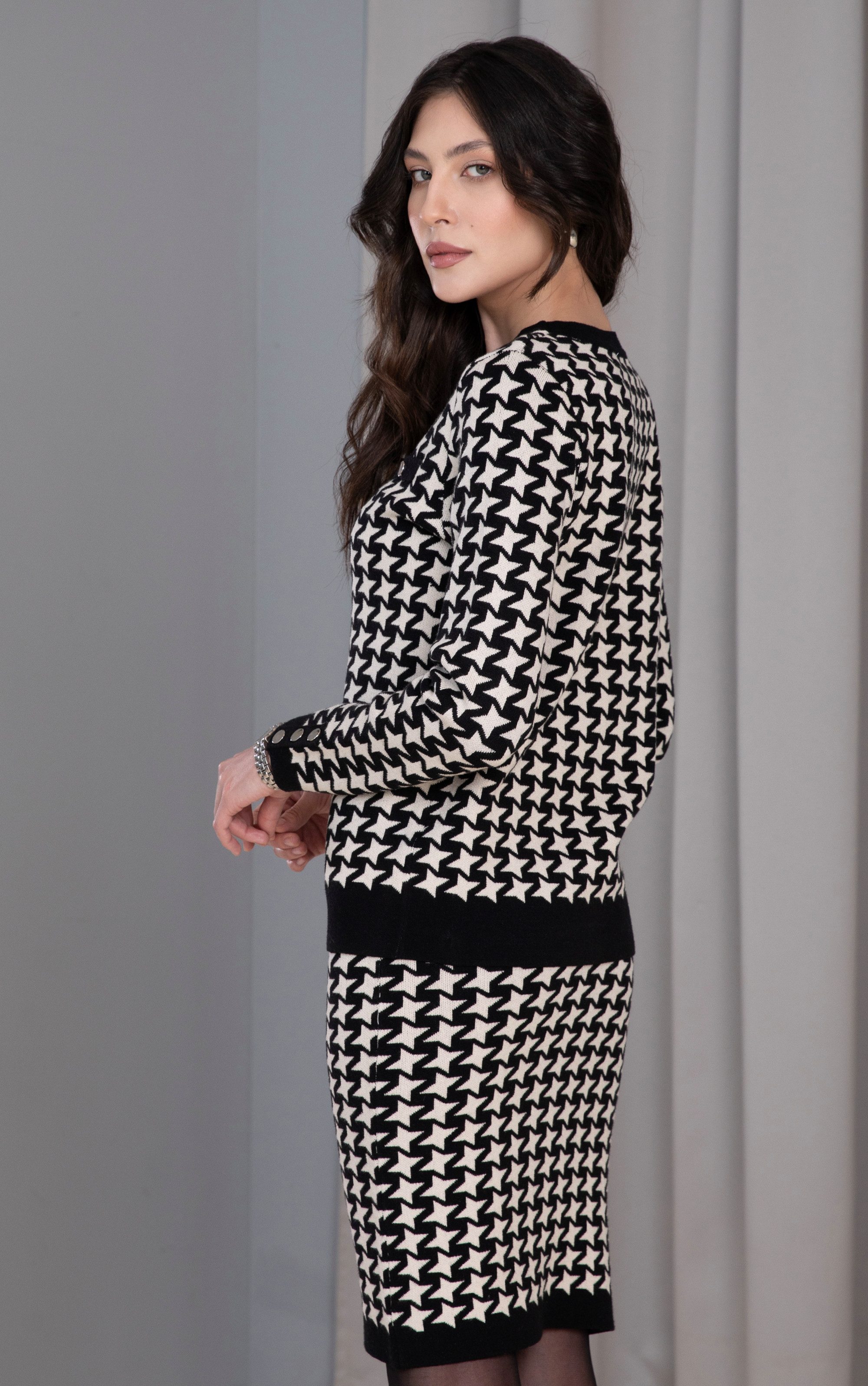 Passioni Strickrock mit Sternmuster und Knopfverzierung günstig online kaufen