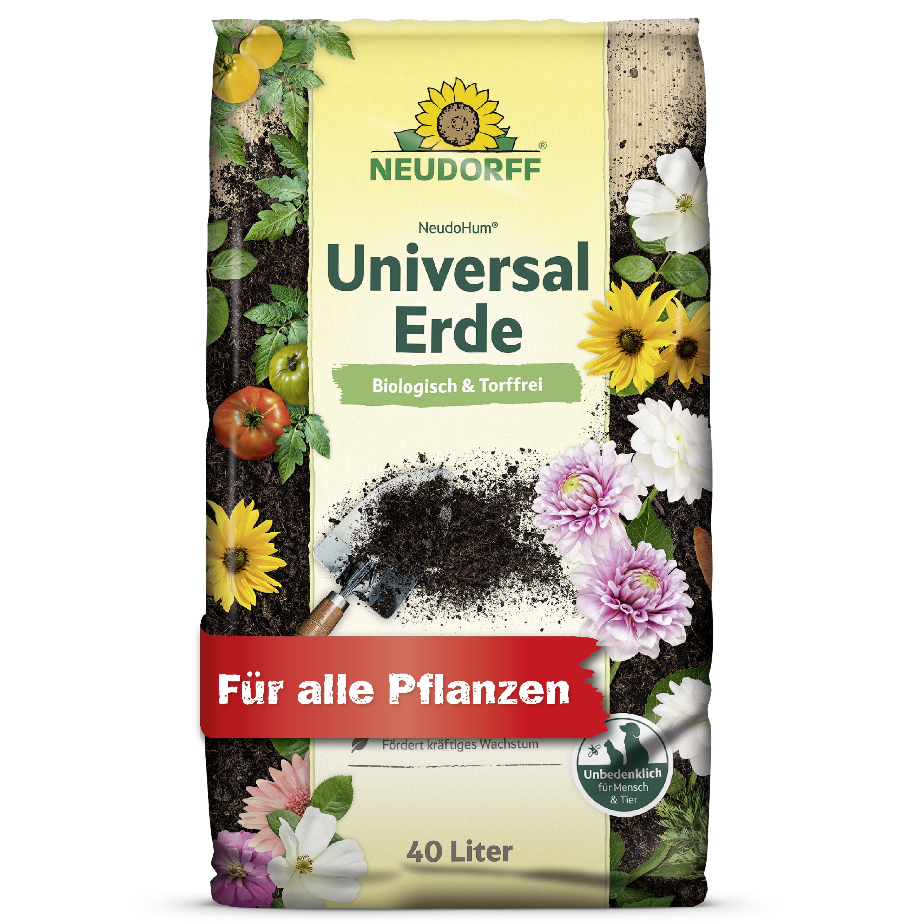 Neudorff Pflanzerde NeudoHum UniversalErde 40l, mit Organischer Dünger, (Einzelartikel, Biologisch & torffrei, für Pflanzen innen & außen), Biologisch, torffrei, vorgedüngt für bis zu 4 Wochen