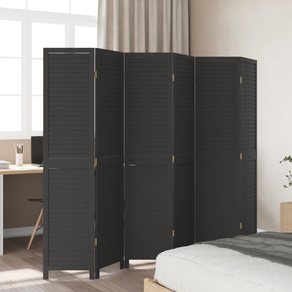 vidaXL Raumteiler 6-tlg. Paravent Schwarz Massivholz günstig online kaufen