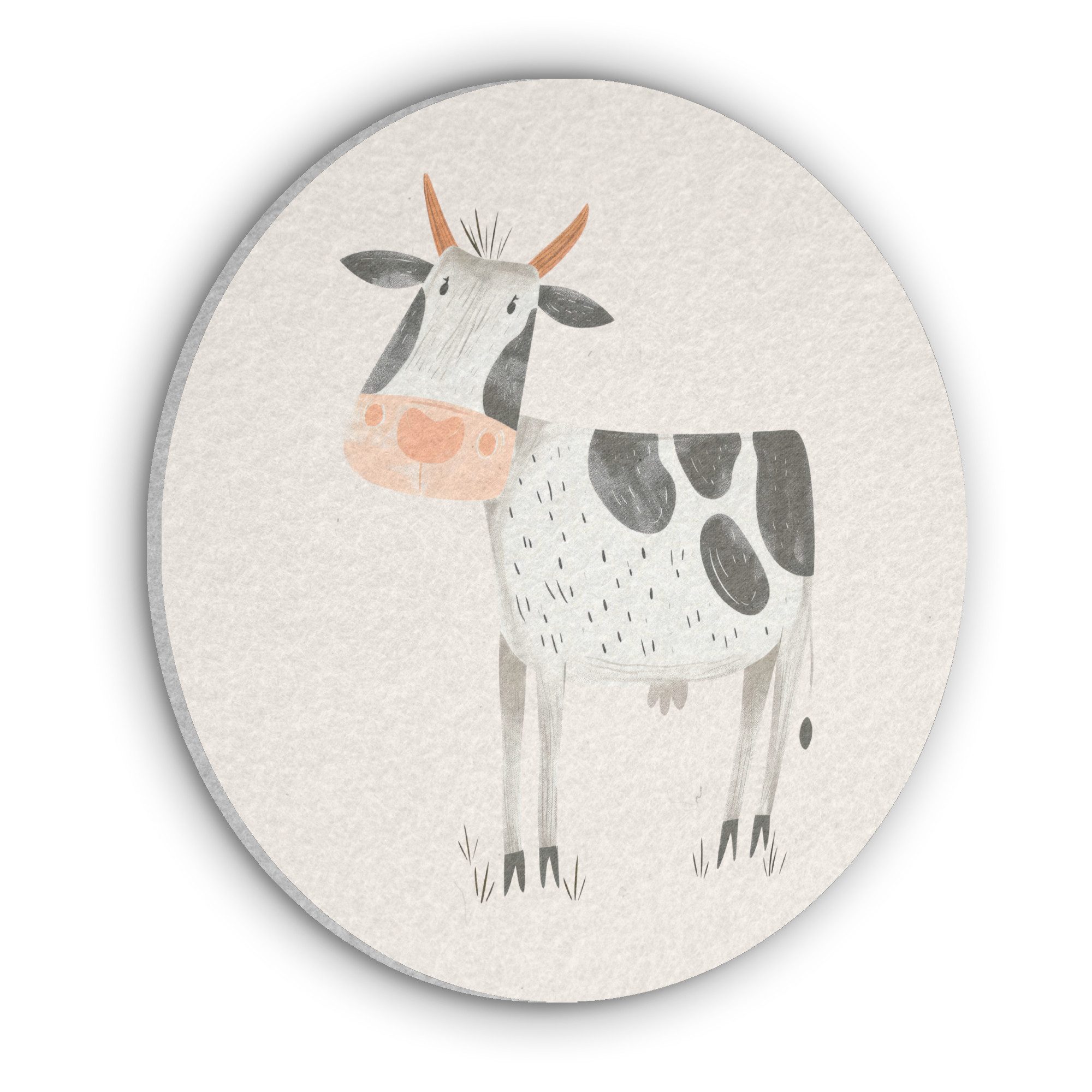 MuchoWow Gemälde Kuh - Bauernhoftier - Tiere - Pastellfarben, Fotodruck (1 St), Akustikpaneele rund, Schalldämmung, Akustikbilder 30x30 cm