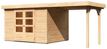 Karibu Gartenhaus "Arnis 5" SET anthrazit mit Anbaudach 2,40 m Breite, BxT: 302x246 cm, (Set), aus hochwertiger nordischer Fichte
