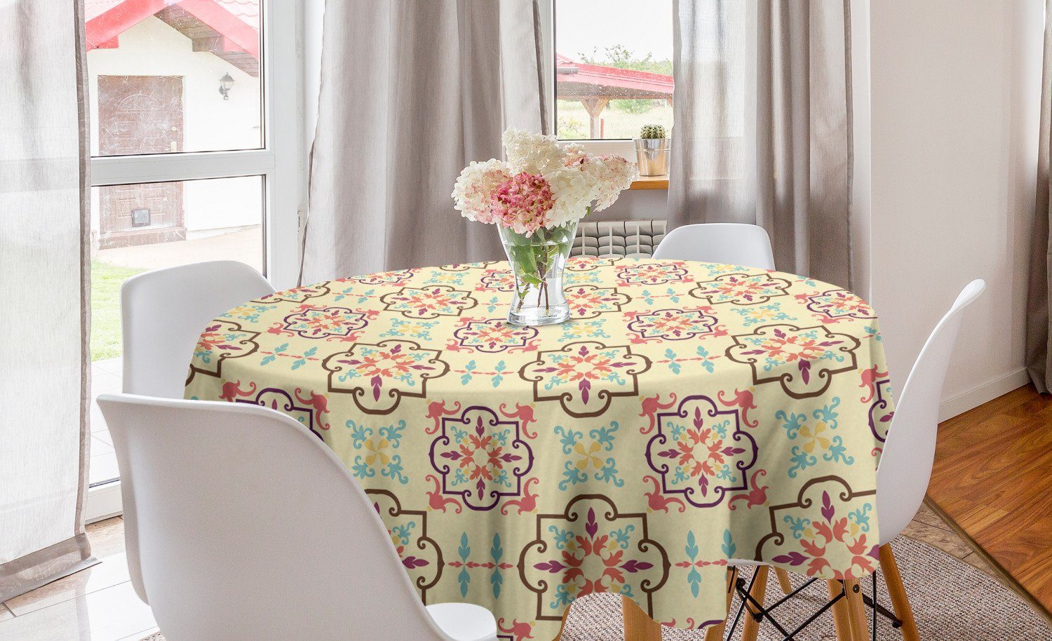 Abakuhaus Tischdecke Geometrisch Entwurf für Themed Küche Abdeckung Floral Art Esszimmer Kreis Tischdecke Dekoration