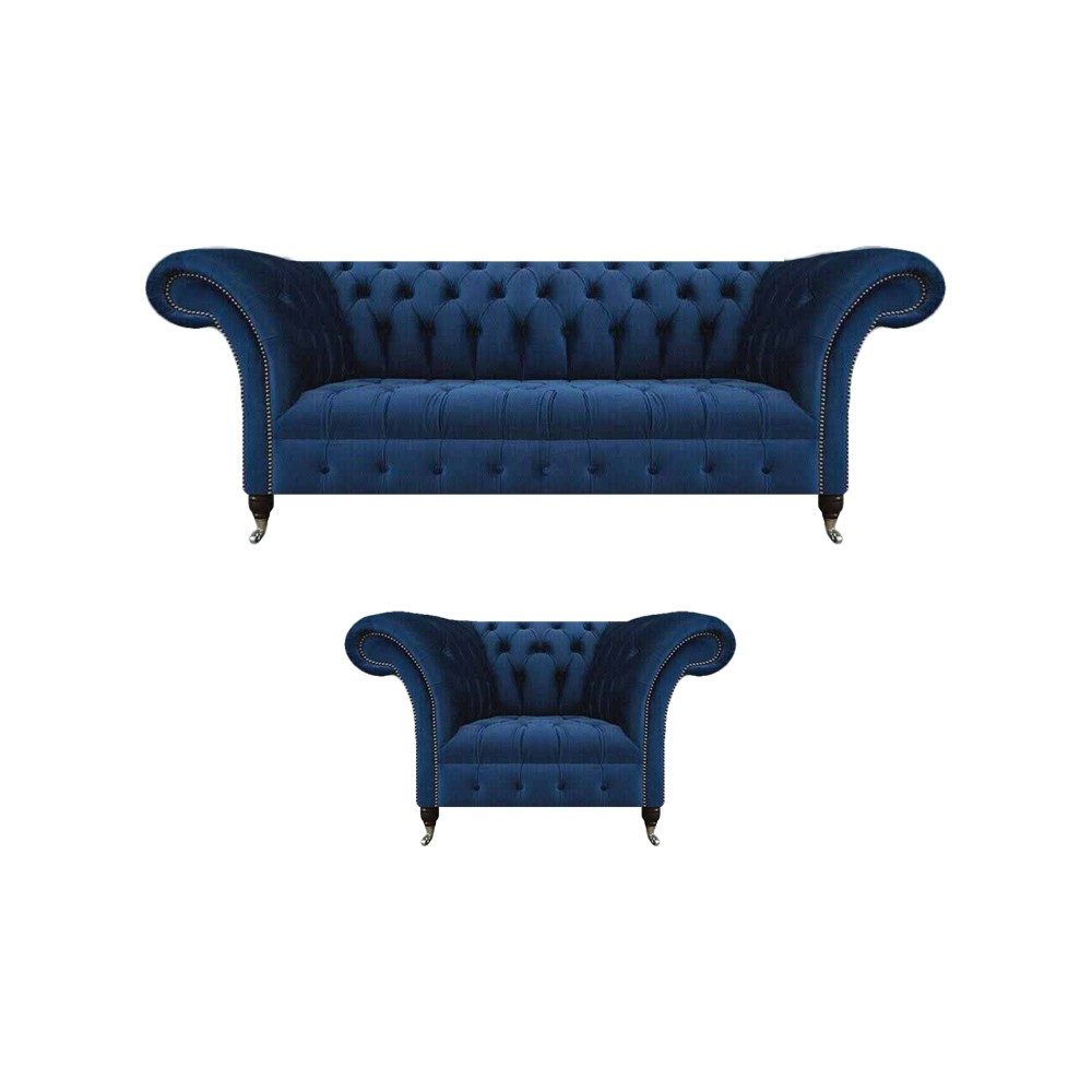 JVmoebel Chesterfield-Sofa Blaues Polstersofa für Wohnzimmer mit Chesterfield-Design, 2 Teile, Made in Europa