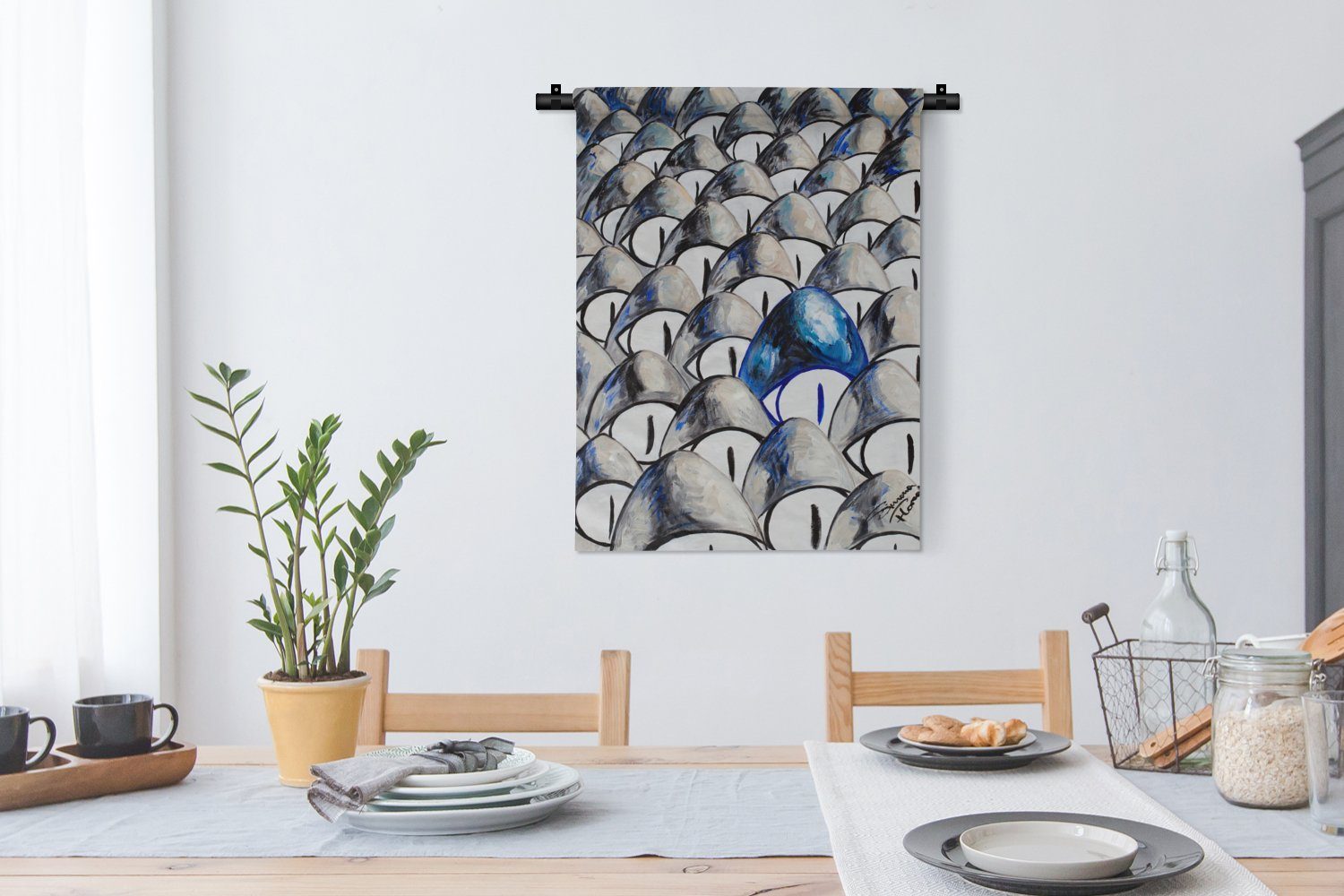 MuchoWow Wanddekoobjekt Augen - Tapisserie, Abstrakt, für an - - Deko Wand, der Schlafzimmer Wohnzimmer, Grau Blau