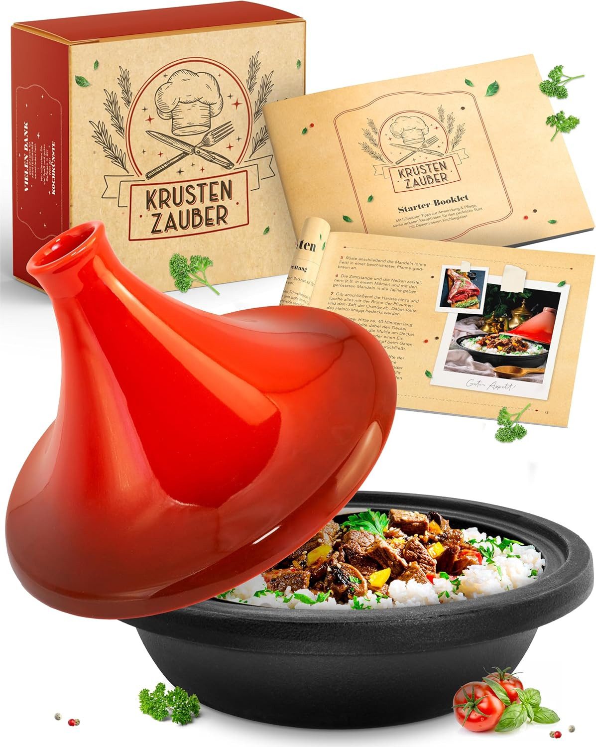 Krustenzauber Dampfgartopf Dampfgartopf Tajine Topf 2-4 Personen - Hochwertige 27cm Gusseise