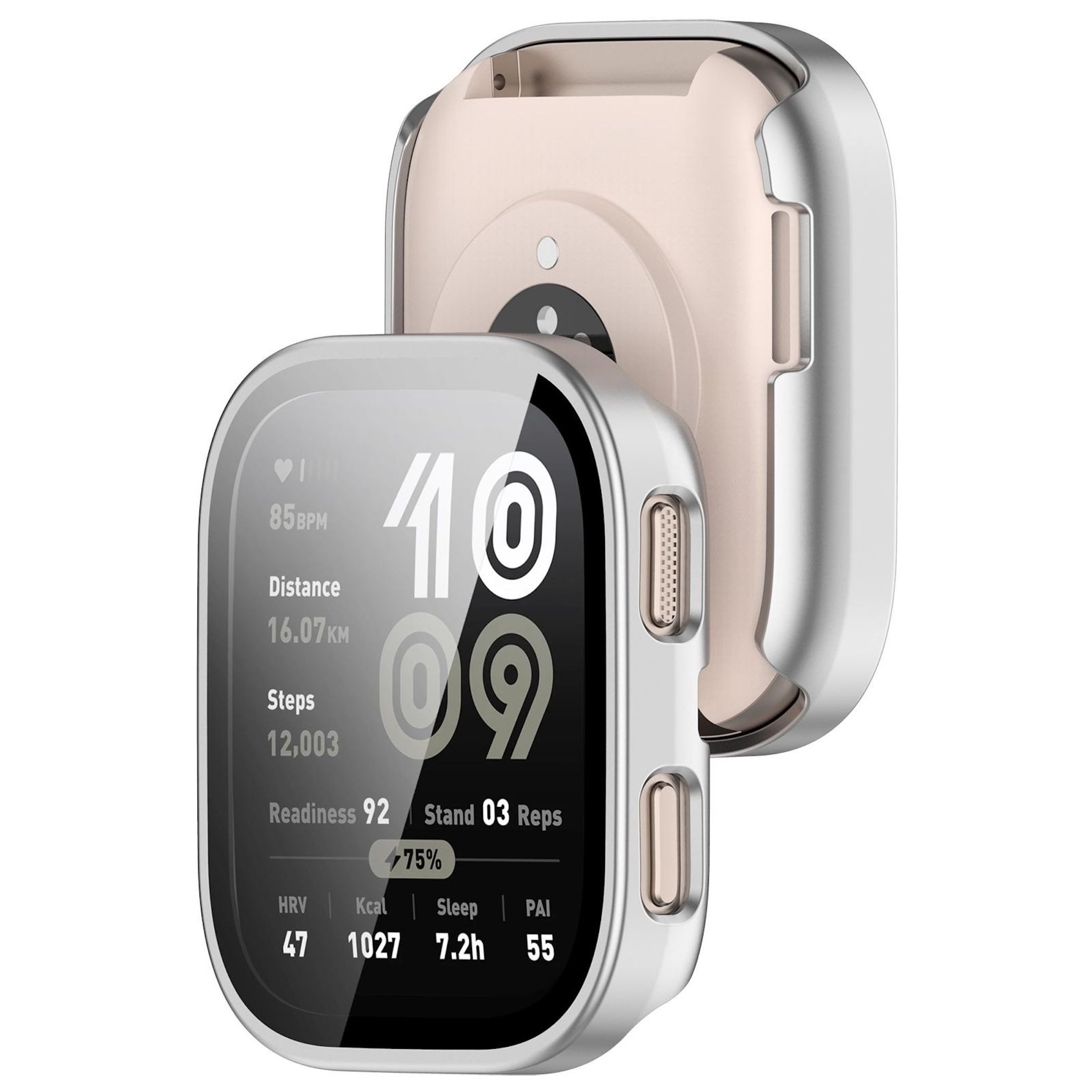 Wigento Smartwatch-Hülle Für Amazfit Bip 6 Kunststoff Watch Schutz Hülle + 9H Hart Glas Silber, Schutzhülle aus PC + Hart Glas für Rundumschutz