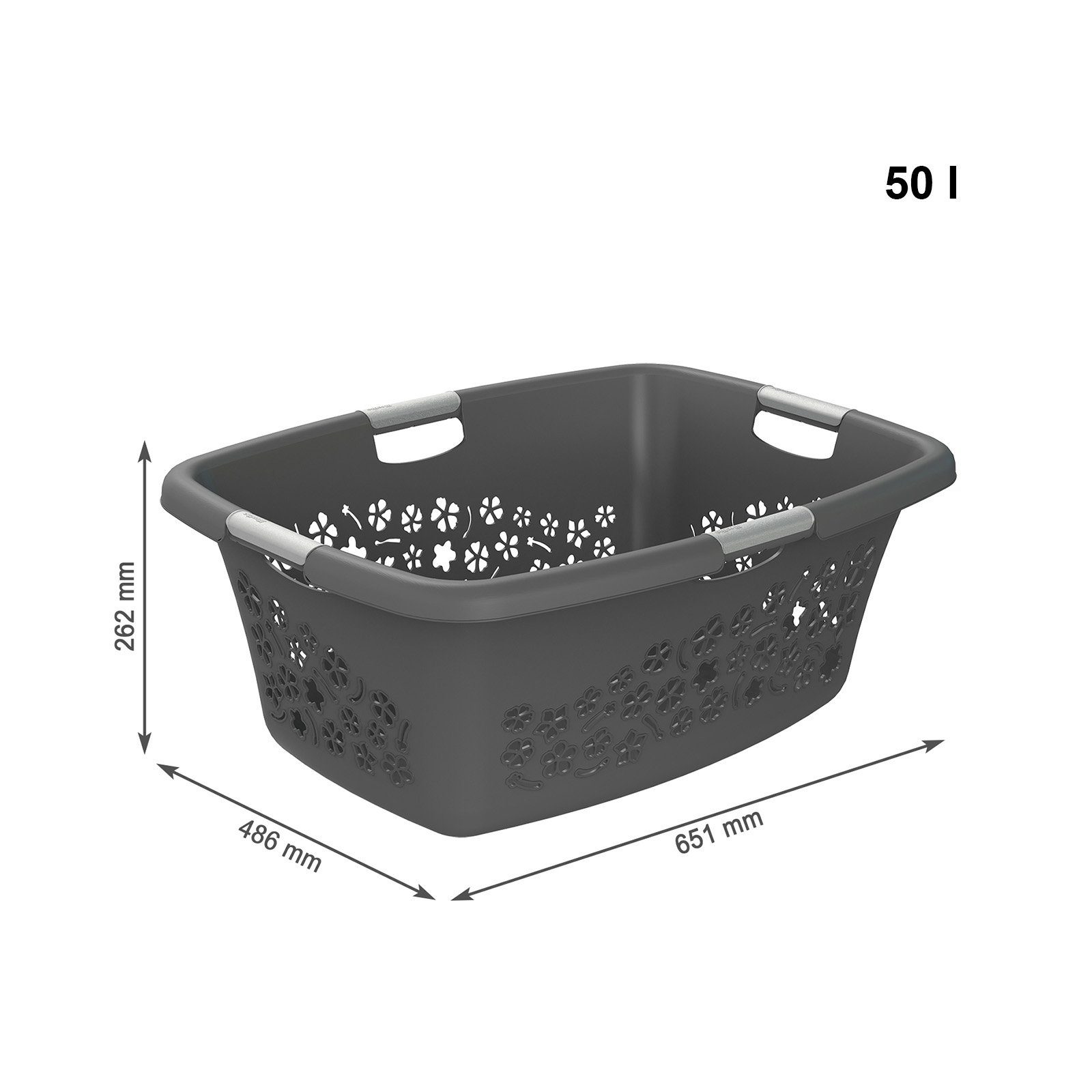 ROTHO Wäschekorb Flowers 3er-Set 50l, 3er-Set), (Wäschekorbset, Tragegriffe Kunststoff (PP) belastbare Anthrazit BPA-frei Wäschekorb