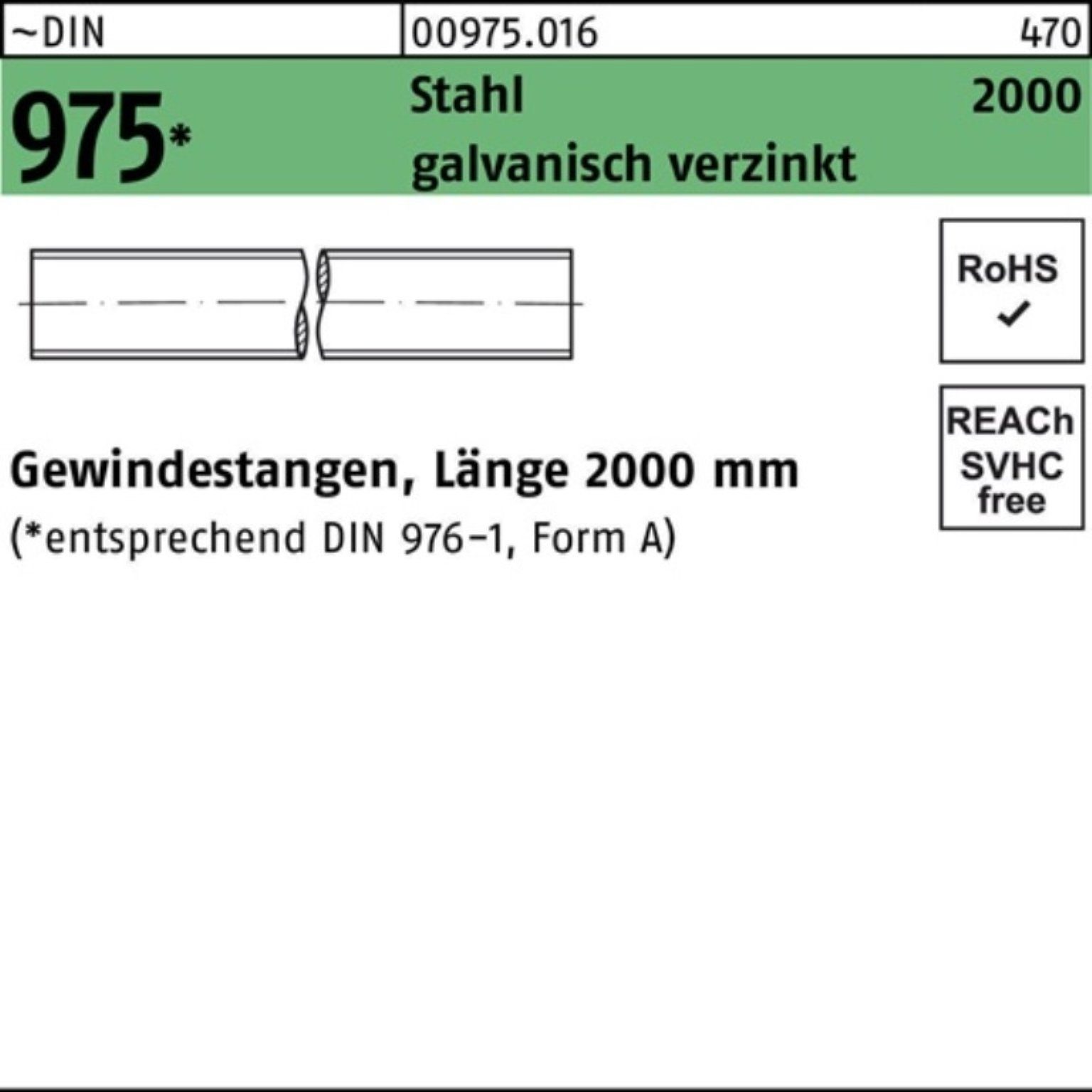 Gewindestange M20x Gewindestange Reyher Stück DIN Pack 100er 975 2000mm 1 Stahl galv.verz.