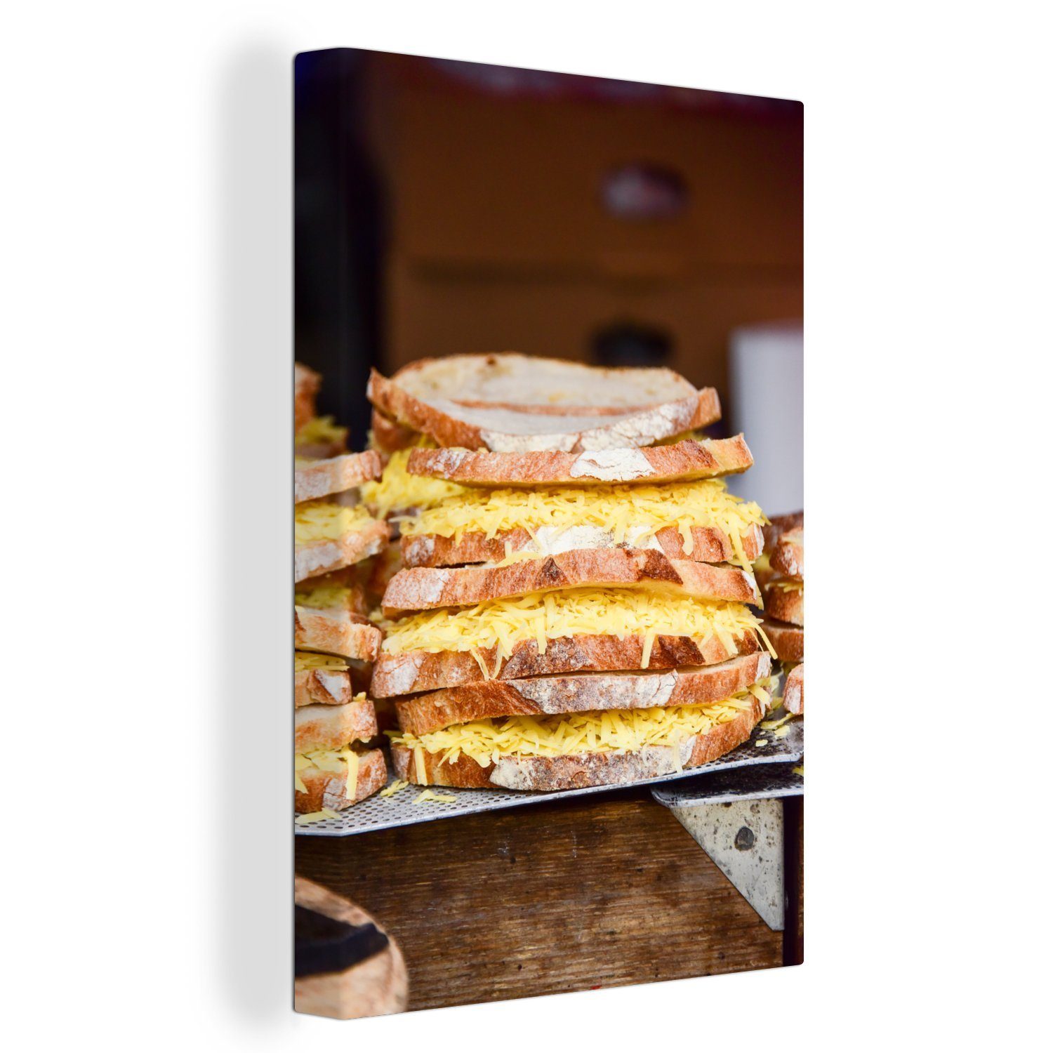 OneMillionCanvasses® Leinwandbild Stapel von Sandwiches auf einem Markt, (1 St), Leinwandbild fertig bespannt inkl. Zackenaufhänger, Gemälde, 20x30 cm